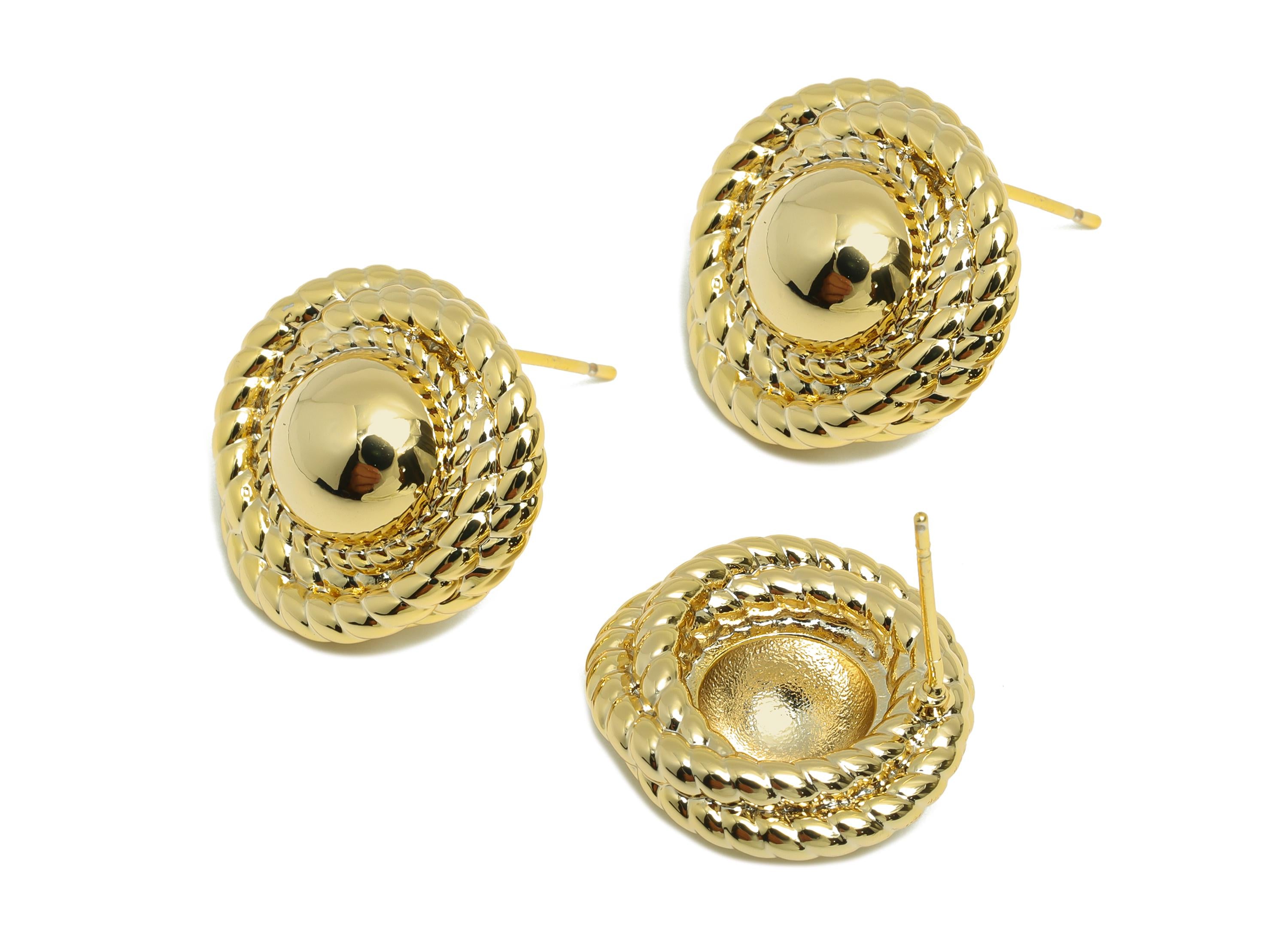 Vintage Rope Twist Stud Earring - Brass Classic Earrings Rope Earring Post - Gold Antique Dome Earring - Gold Jewelry - 18x18x7mm - RGP10107 - DOMEDBAZAAR