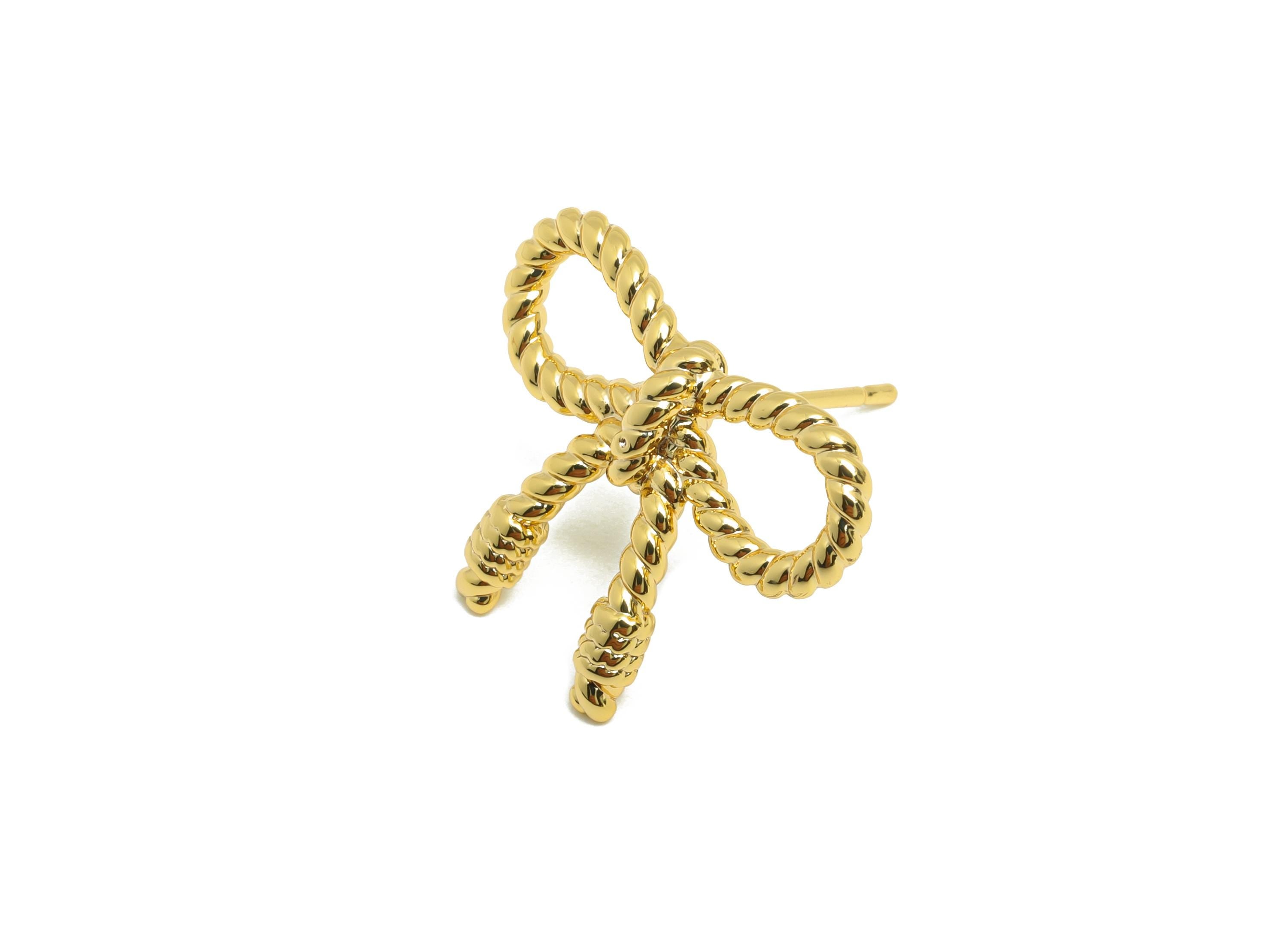 Vintage Bow Earring - Brass Twist Knot Earring Post - Artisan Antique Jewelry - Handcrafted Jewelry - Gold Jewelry - 20x16x4mm - RGP10099 - DOMEDBAZAAR