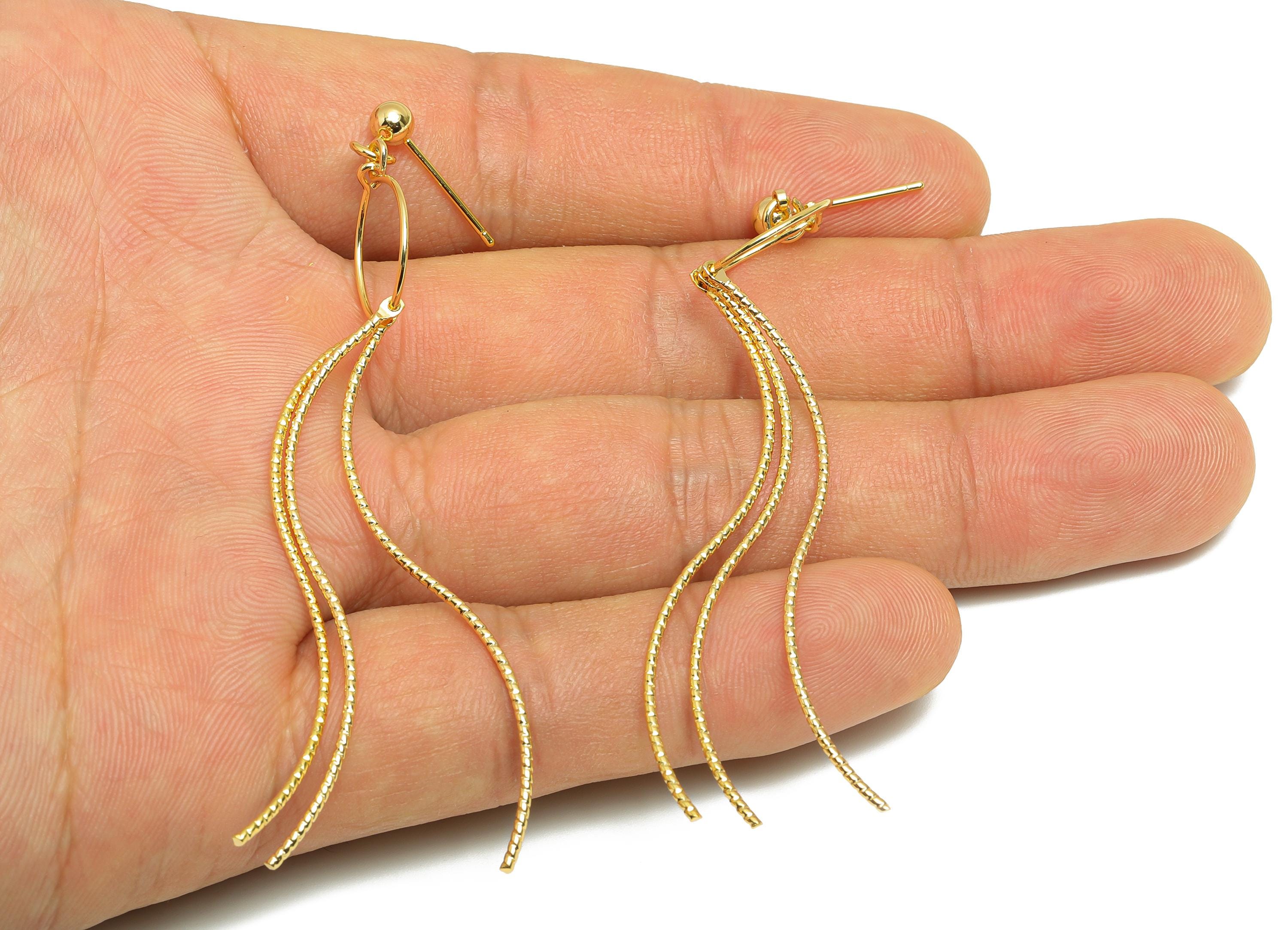 Dangle Tassel Earring Stud - Brass Boho Textured Tassel Wavy Wire Post - Layered Fringe Earring Bold Post- Gold Jewelry - 75x13x4mm-RGP10109