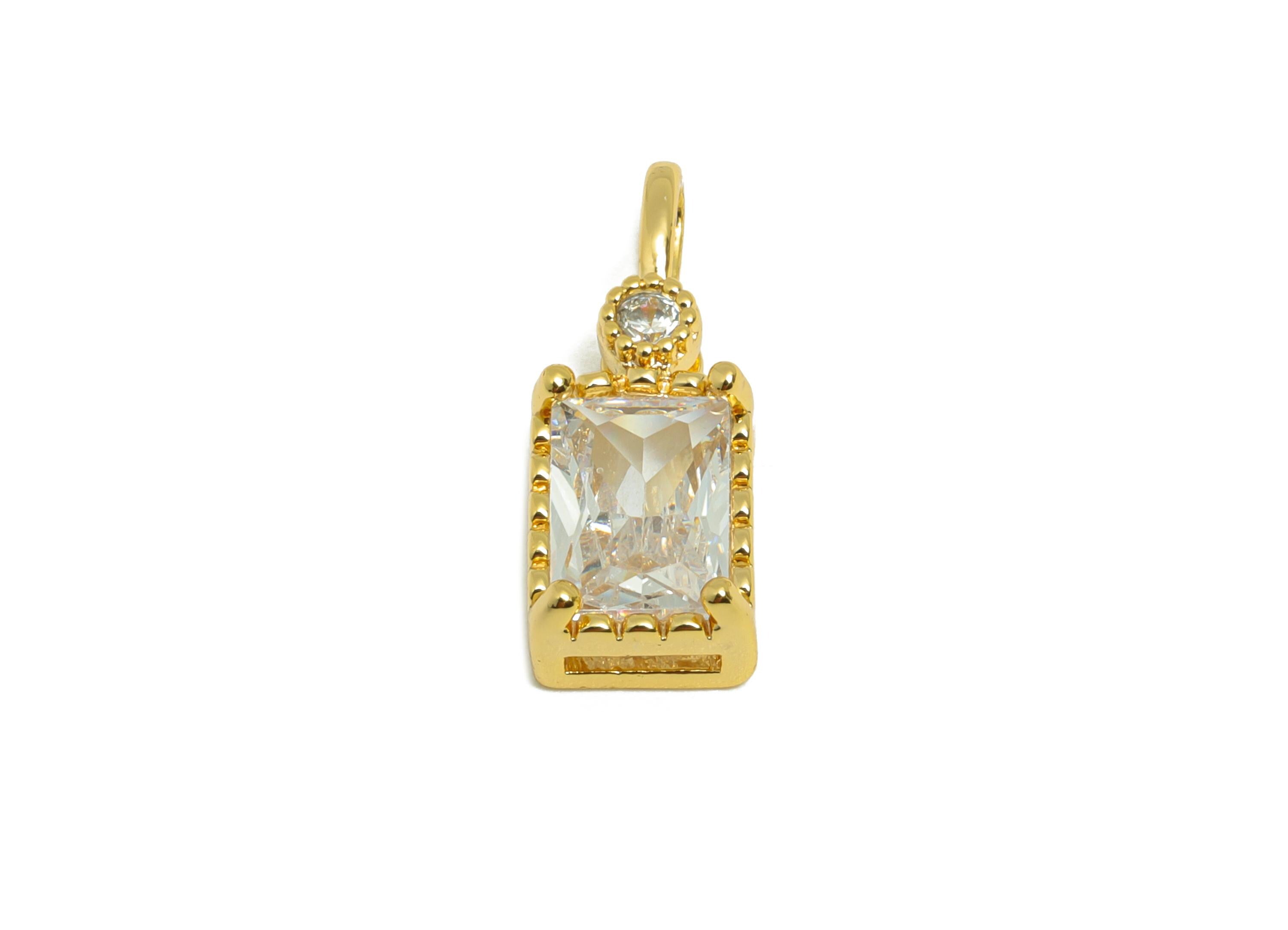 Rectangular Gemstone Pendant - Brass Zircon Vintage Pendant - Luxury Charm Rectangular Gem Accent Stone - Gold Jewelry - 15x6x3mm - RGP10132 - DOMEDBAZAAR