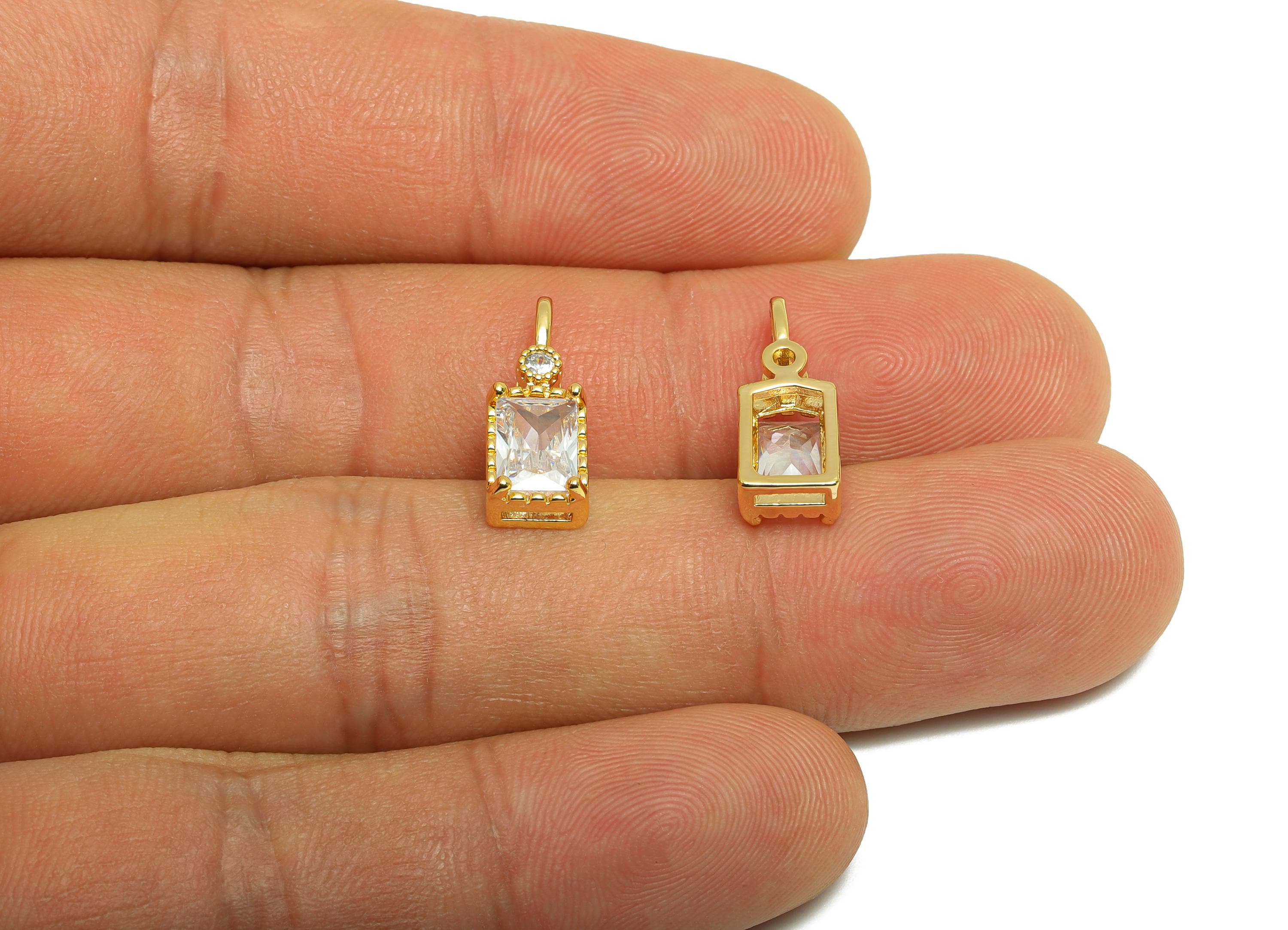 Rectangular Gemstone Pendant - Brass Zircon Vintage Pendant - Luxury Charm Rectangular Gem Accent Stone - Gold Jewelry - 15x6x3mm - RGP10132 - DOMEDBAZAAR