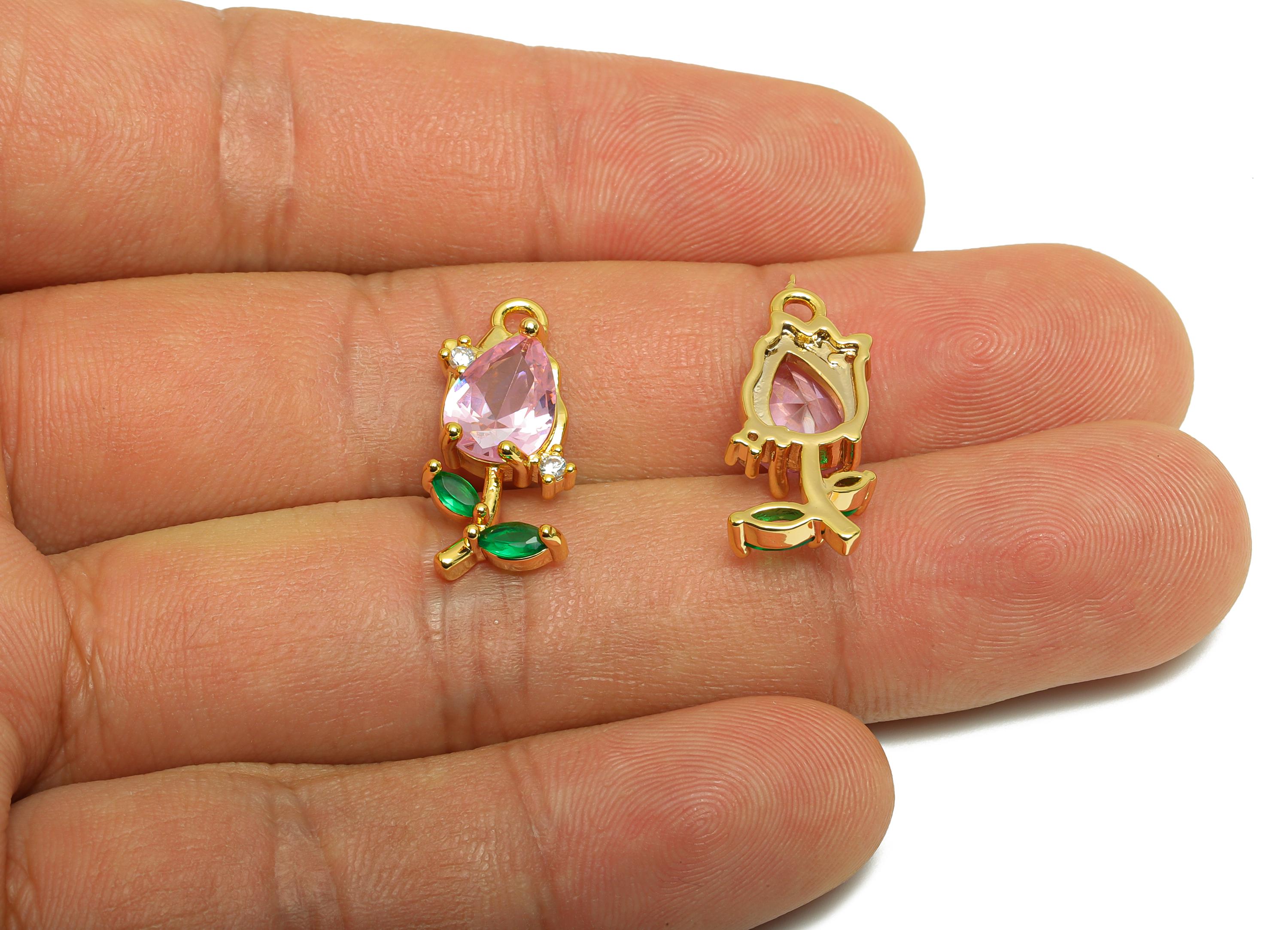 Rose Gemstone Pendant - Brass Zircon Vintage Pendant - Luxury Teardrop Charm - Crystal Elegant Jewelry - Gold Jewelry - 21x9x4mm - RGP10130 - DOMEDBAZAAR