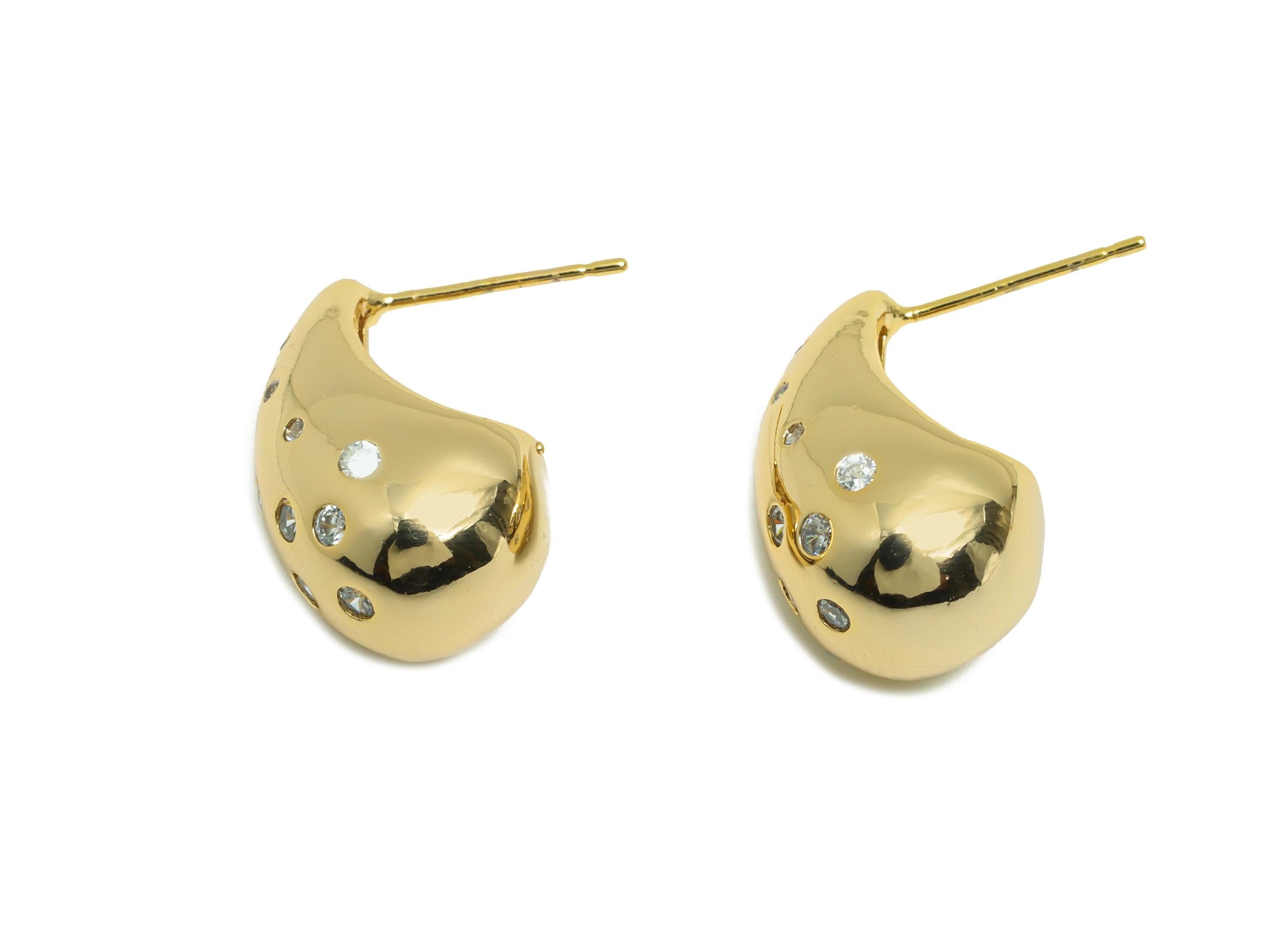 Brass Teardrop Earring - Brass Zircon Earring Post - Brass Antique Jewelry - Fashionable Earring Wear - Gold Jewelry - 20x11x11mm - RGP10097 - DOMEDBAZAAR