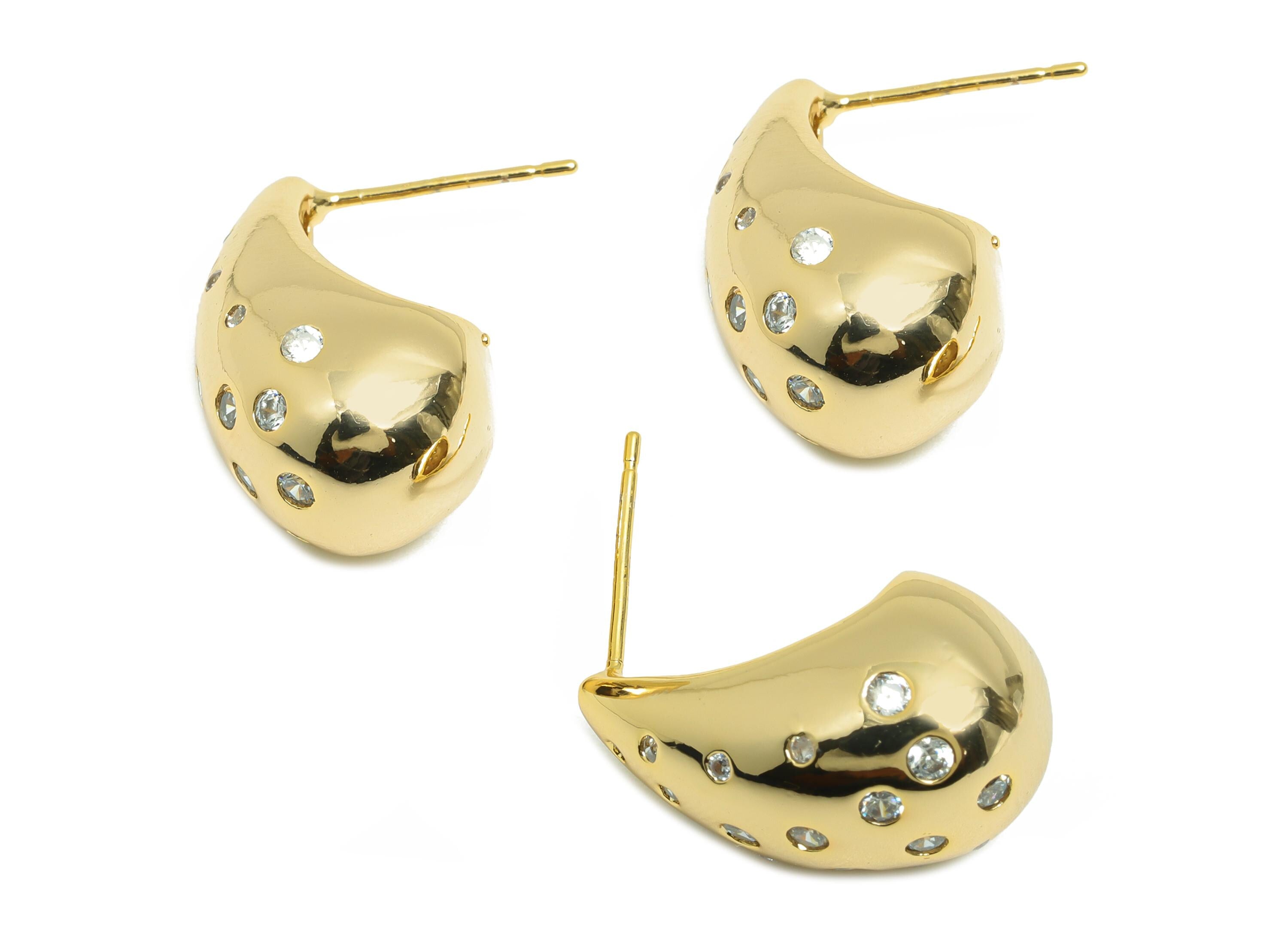 Brass Teardrop Earring - Brass Zircon Earring Post - Brass Antique Jewelry - Fashionable Earring Wear - Gold Jewelry - 20x11x11mm - RGP10097 - DOMEDBAZAAR