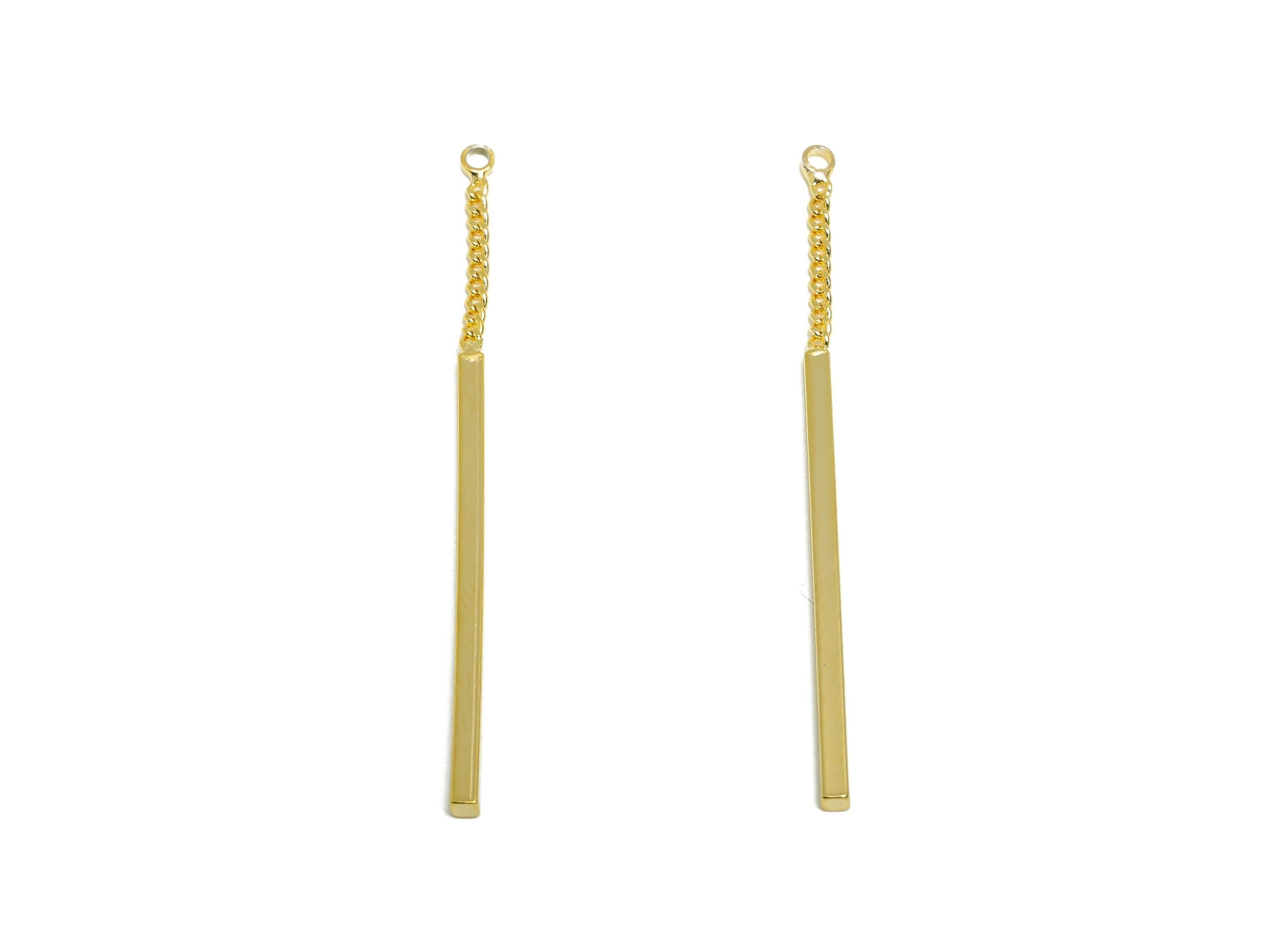 Gold Bar Earring Charm - Brass Sleek Minimalist Chain Jewelry - Stick Dangle Jewelry - Gold Chain Charm - Gold Jewelry - 44x1x1mm- RGP10124 - DOMEDBAZAAR