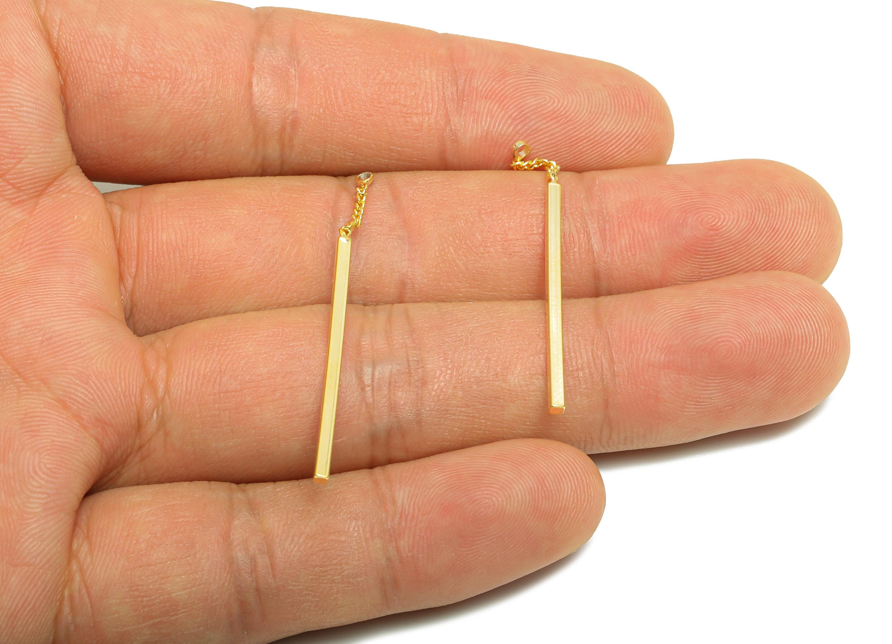 Gold Bar Earring Charm - Brass Sleek Minimalist Chain Jewelry - Stick Dangle Jewelry - Gold Chain Charm - Gold Jewelry - 44x1x1mm- RGP10124 - DOMEDBAZAAR