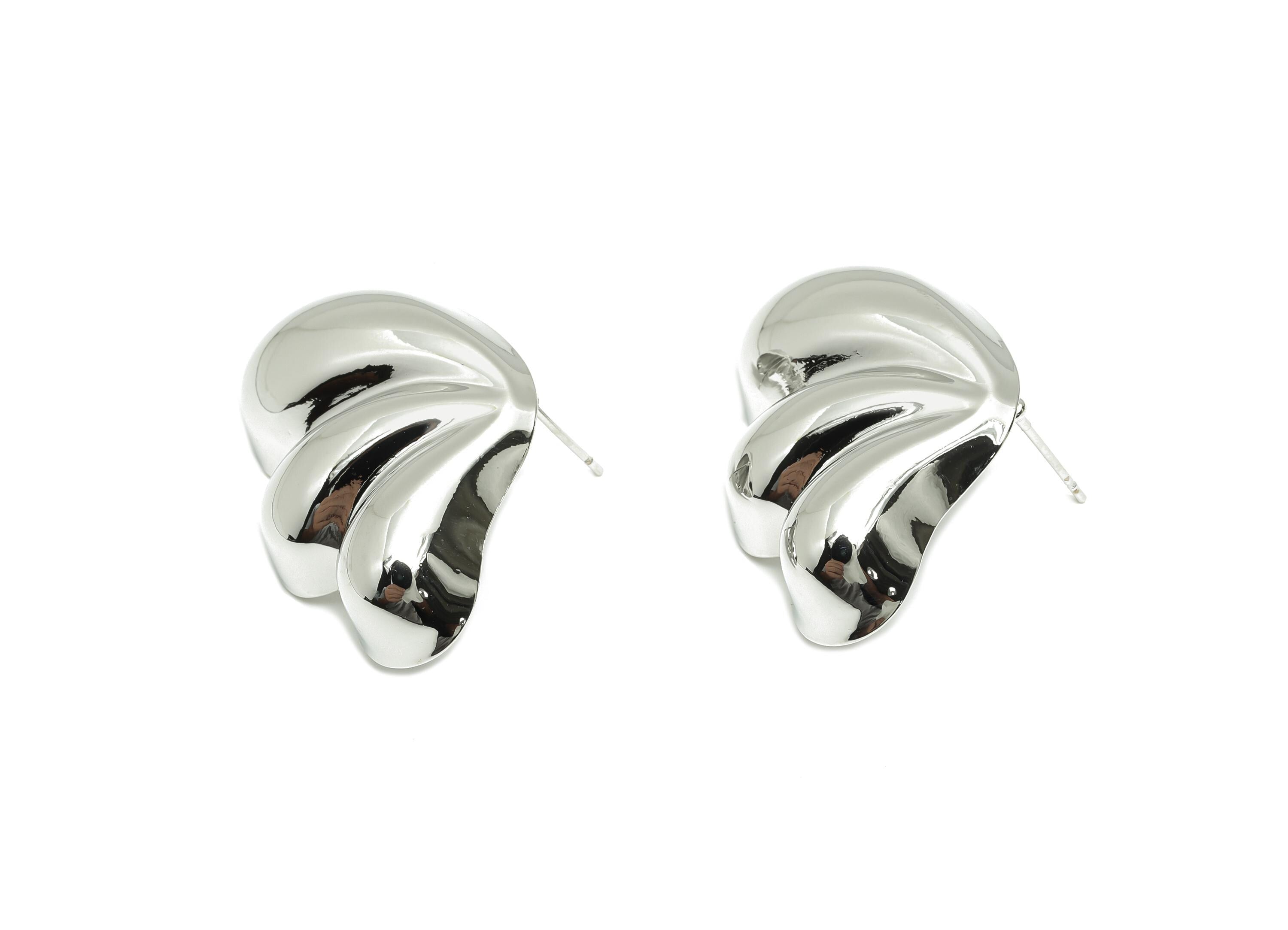 Curved Leaf Motif Earring - Brass Unique Sculptural Earring Natural Curves - Minimalist Jewelry - Artistic Silver Jewelry-33x23x6mm-RGP10036 - DOMEDBAZAAR