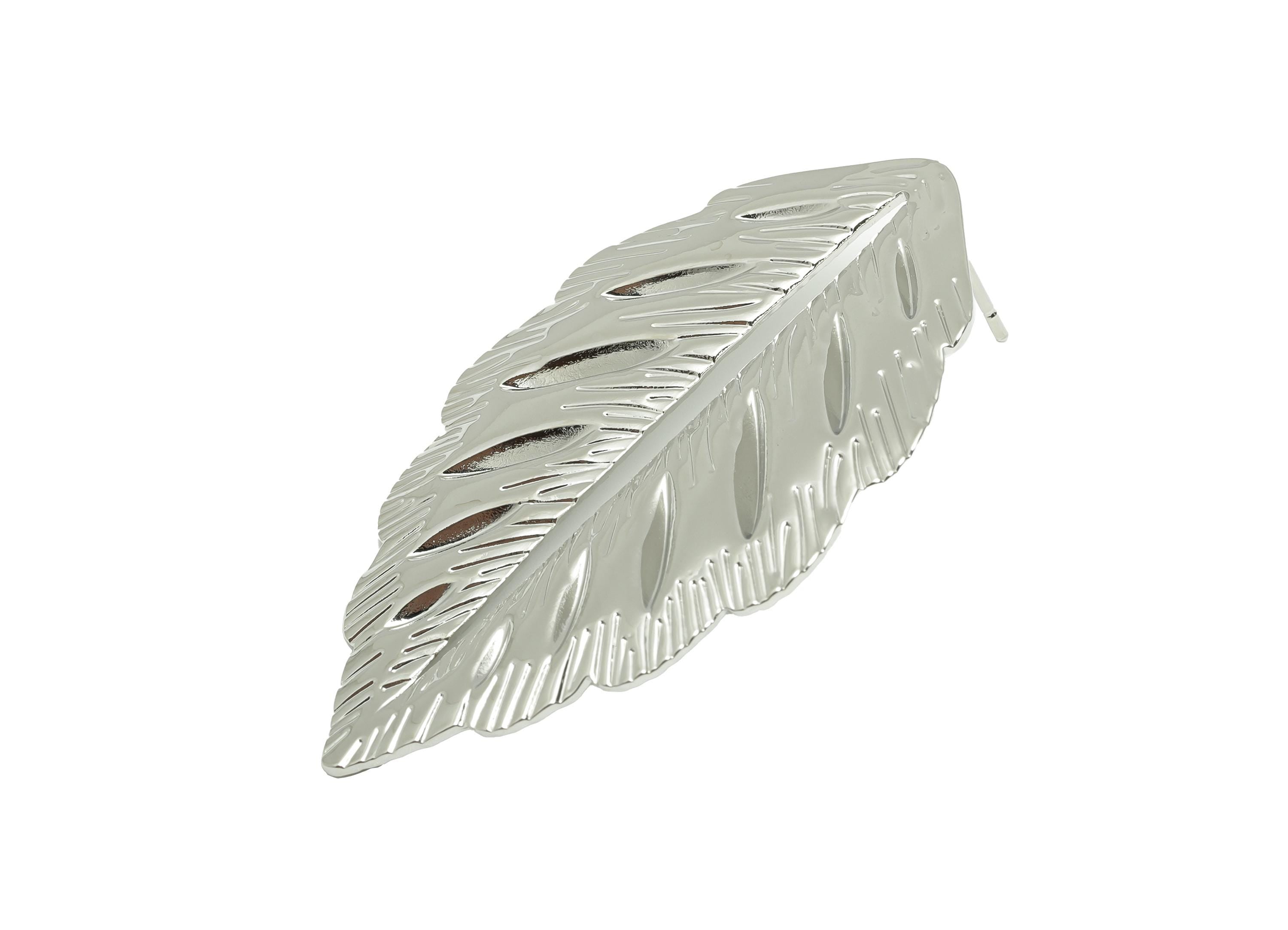 Elegant Leaf Earring Post - Brass Elegant Cutout Leaf Earring Stud - Bold Textured Leaf Earring - White Gold Plated - 50x30x2.3mm - RGP10044 - DOMEDBAZAAR