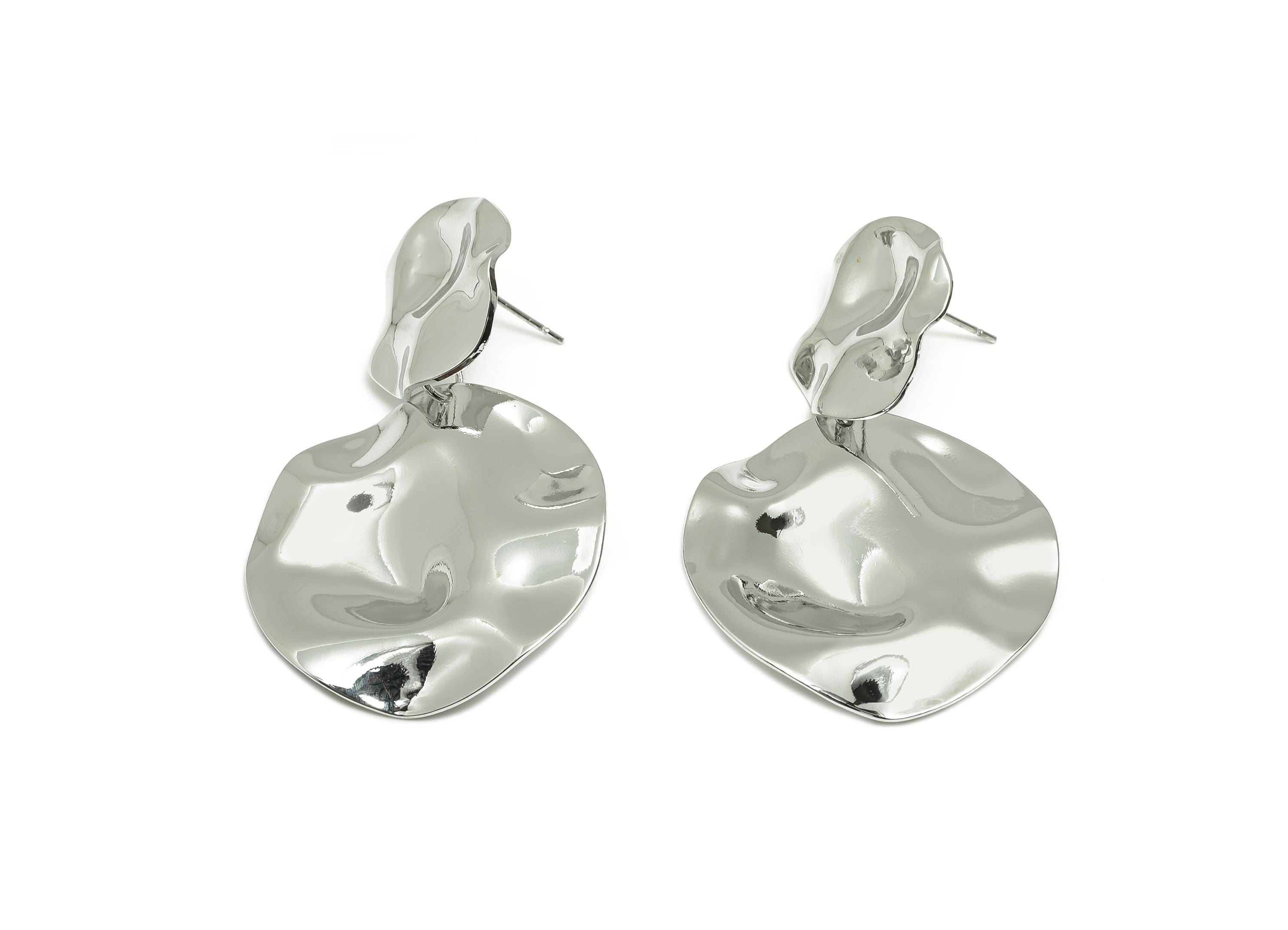 Bold Dangle Earring Post - Brass Elegant Abstract Earring Stud - Elegant Earring Post - Real White Gold Plating - 50.6x33x4mm - RGP10058 - DOMEDBAZAAR