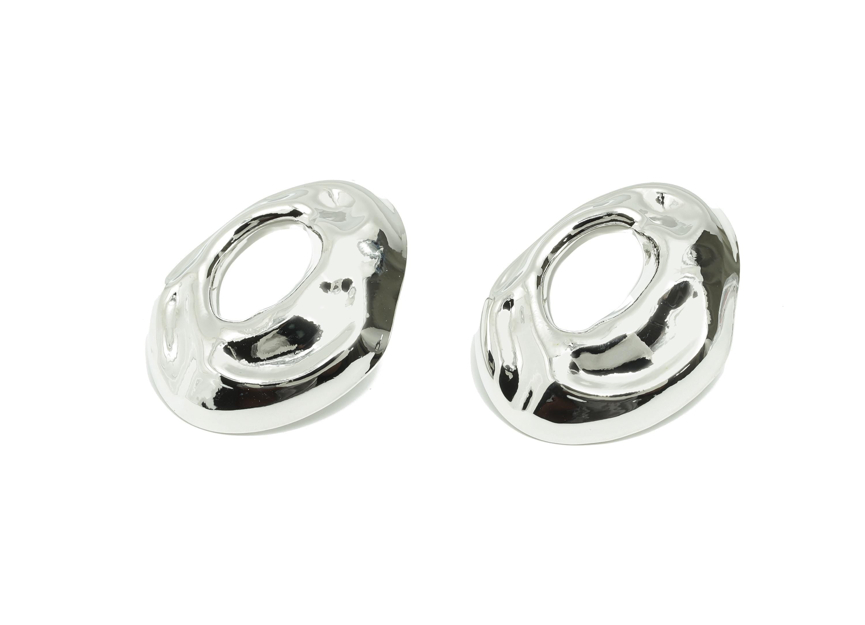 Abstract Hollow Stud Earring - Brass Textured Earrings Unique Open Center - Abstract Jewelry - Silver Bold Jewelry - 35x28x5mm - RGP10030 - DOMEDBAZAAR