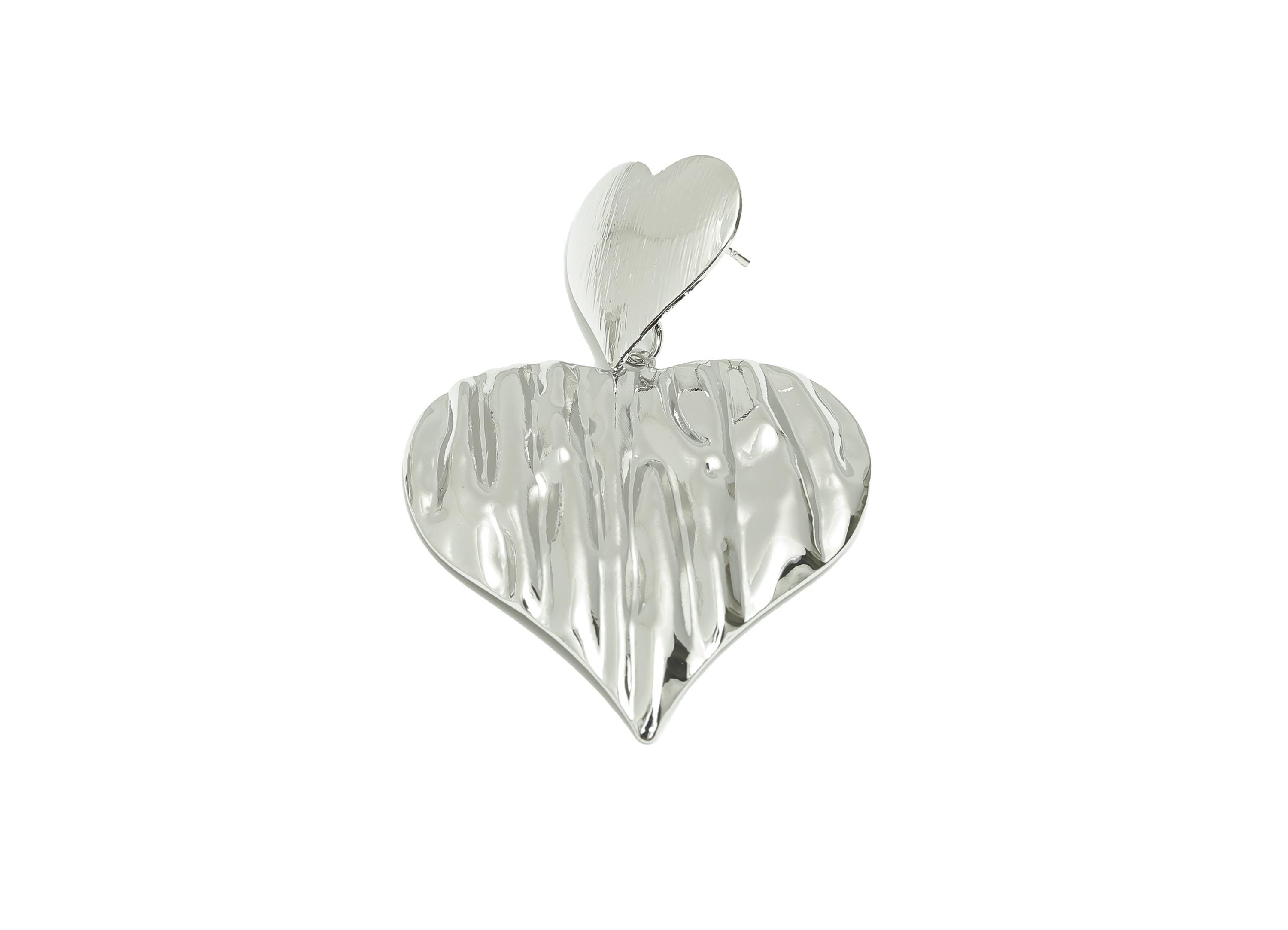 Brass Bold Heart Earring - Brass Unique Texture Heart Earring Post - Silver Vintage Wavy Heart Earring - Romantic Gift - 55x39x2mm -RGP10070 - DOMEDBAZAAR