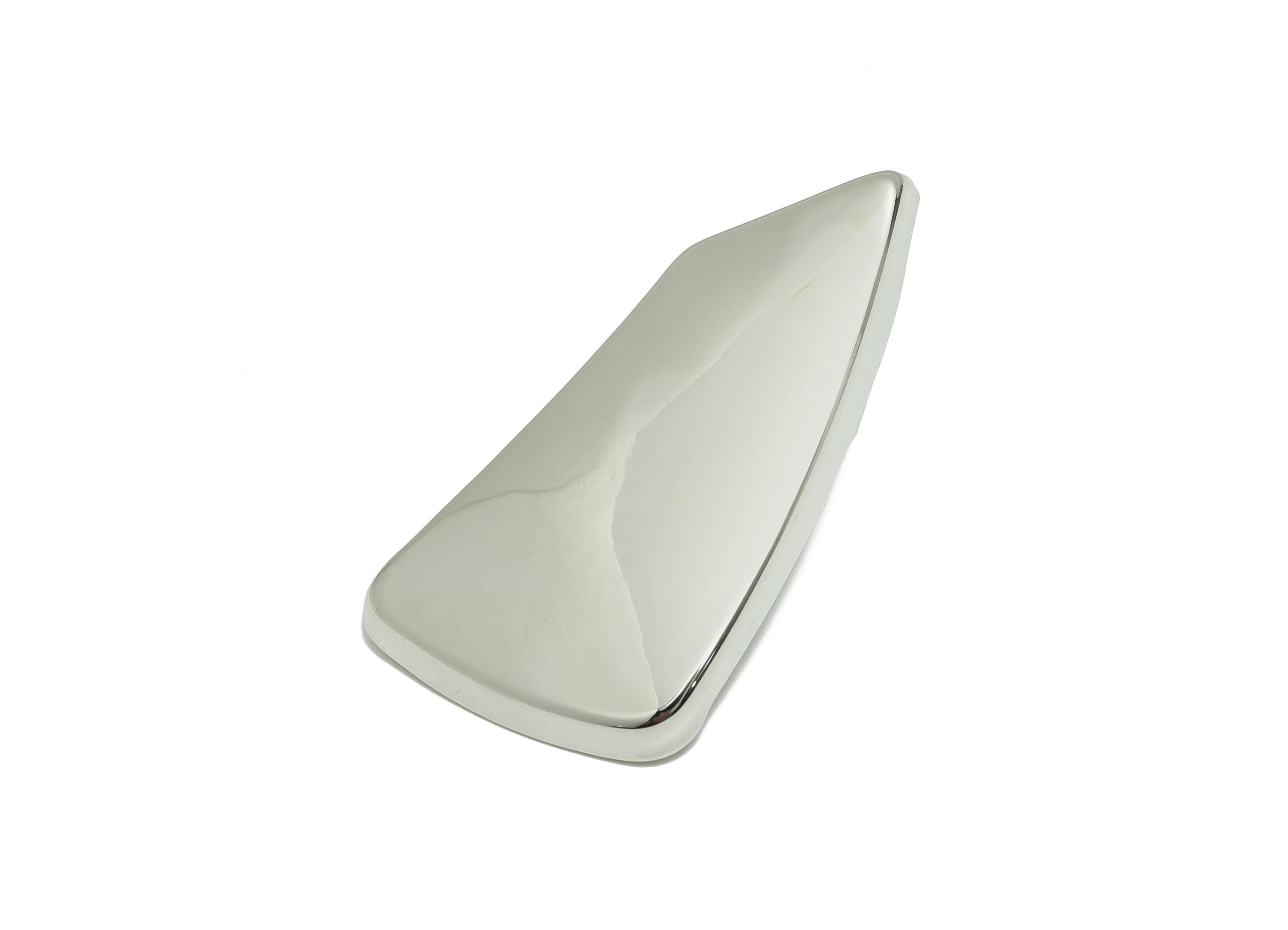 Vintage Irregular Earring - Brass Bold Contemporary Polished Stud - Sleek Asymmetrical Earring Stud - White Gold Plated - 46x25x5mm-RGP10092 - DOMEDBAZAAR