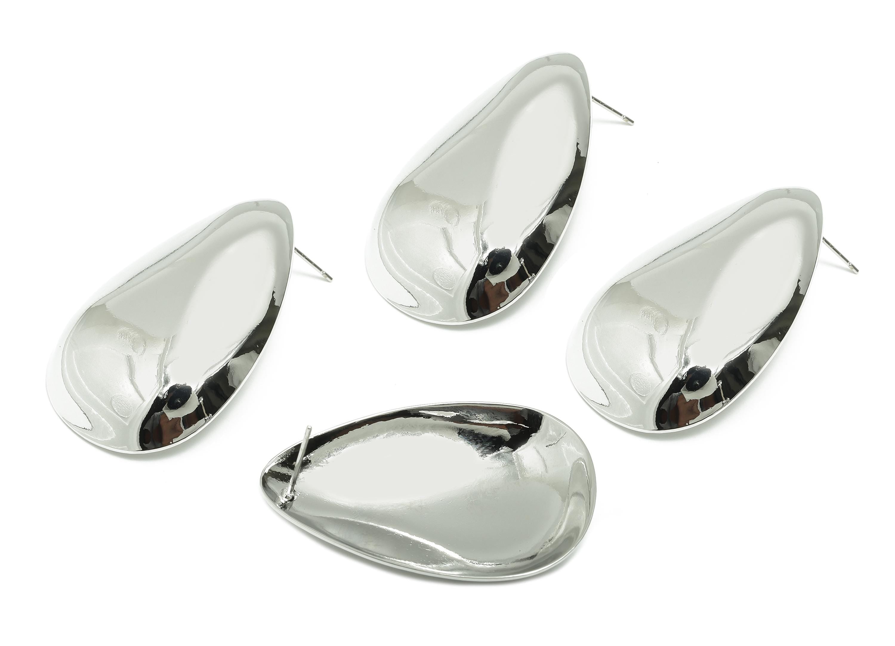 Silver Sleek Teardrop Earring - Brass Minimalist Teardrop Statement Earring -White Gold Plated - Artistic Jewelry - 41.5x27x6.5mm - RGP10062 - DOMEDBAZAAR