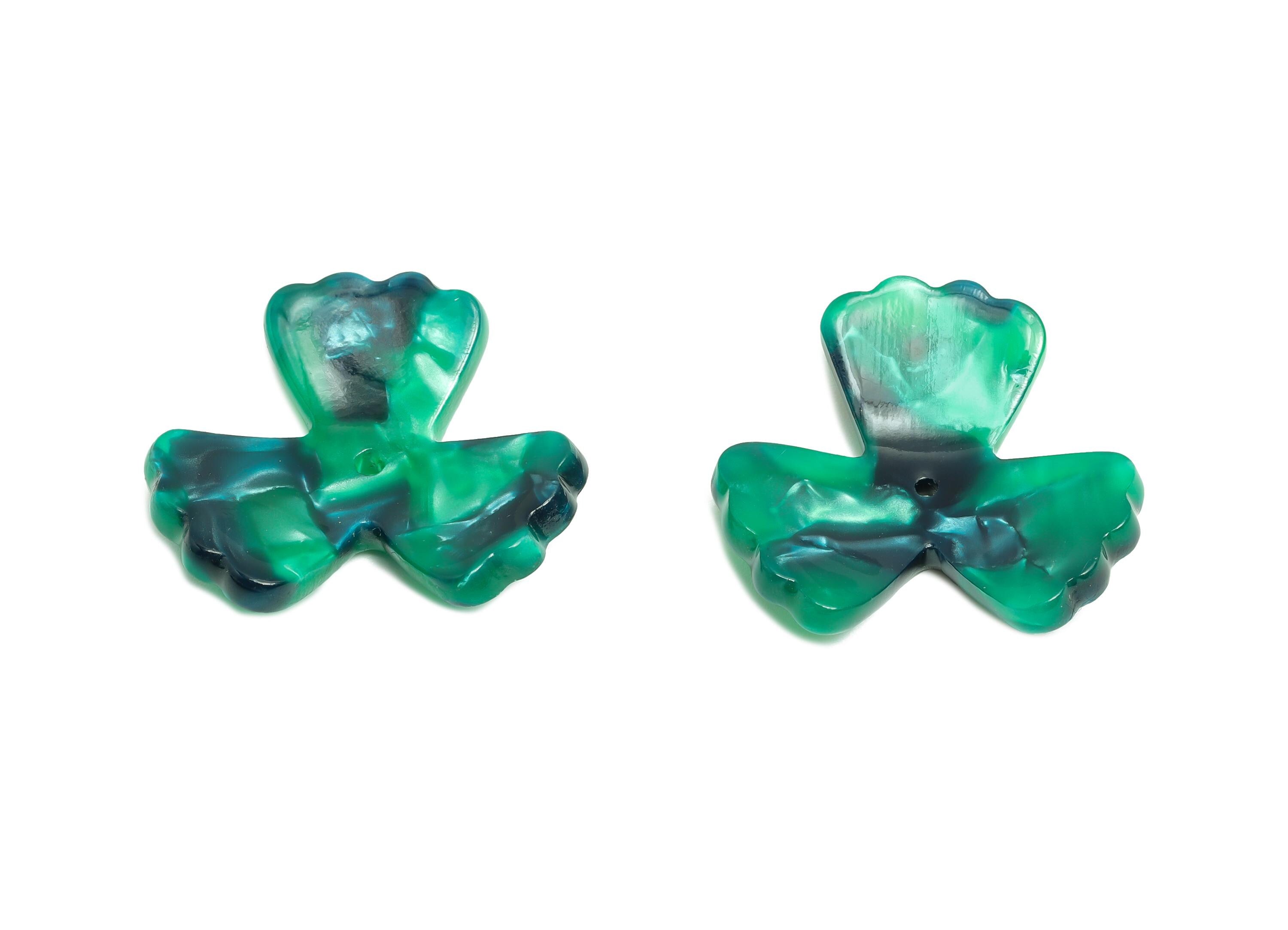 Acetate Flower Earring Charm - Marbled Flower Earring Charm - DIY Flower Charm - Handmade Accessory - Green Piece - 25x22x2mm - AC1324-A04 - DOMEDBAZAAR