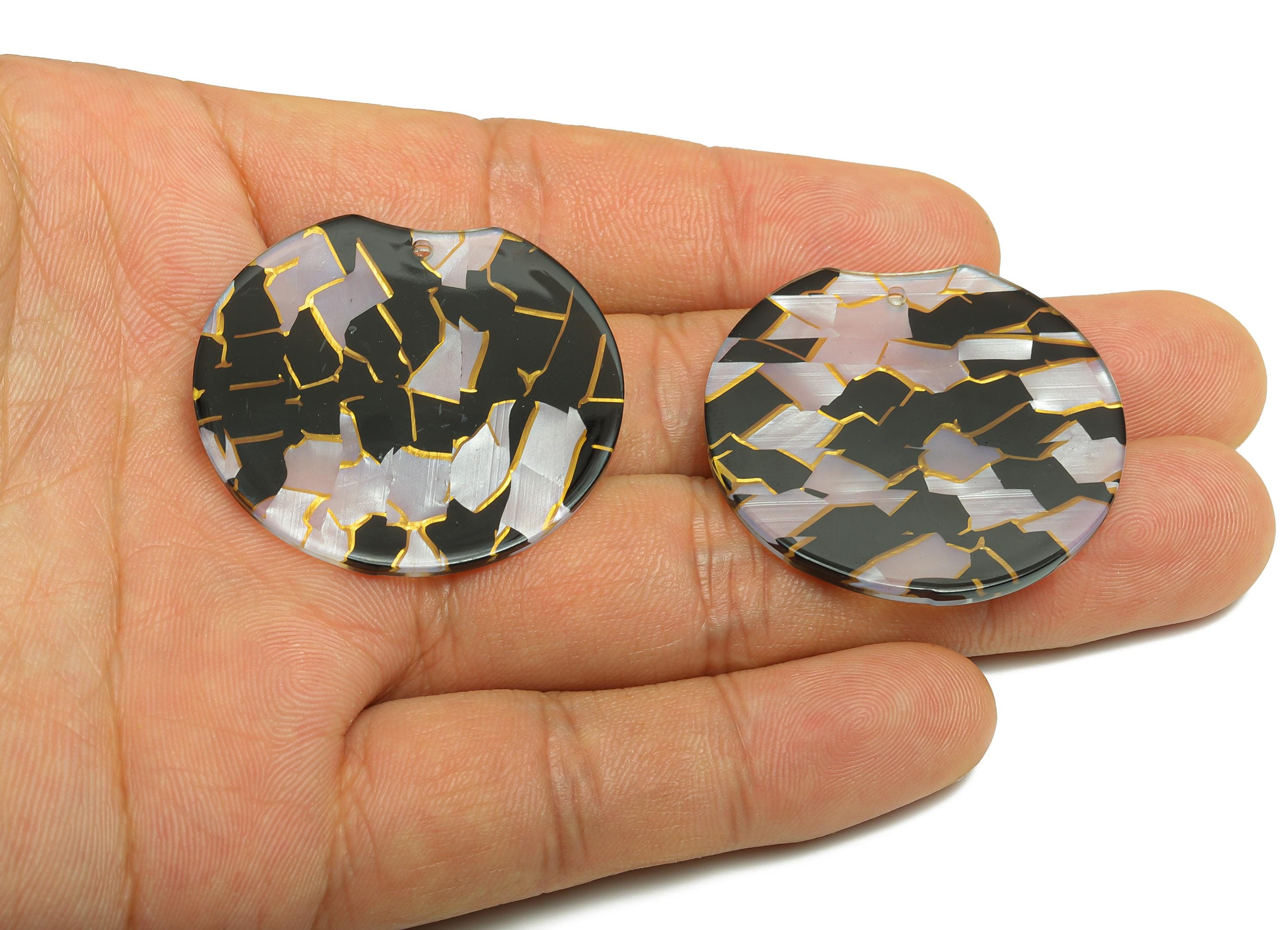 PVC Round Charm - Abstract Charm - Black and White Design - Handmade Accessory - Geometric Pendant - 37.73x35.3x2.2mm - AC2625-A403 - DOMEDBAZAAR