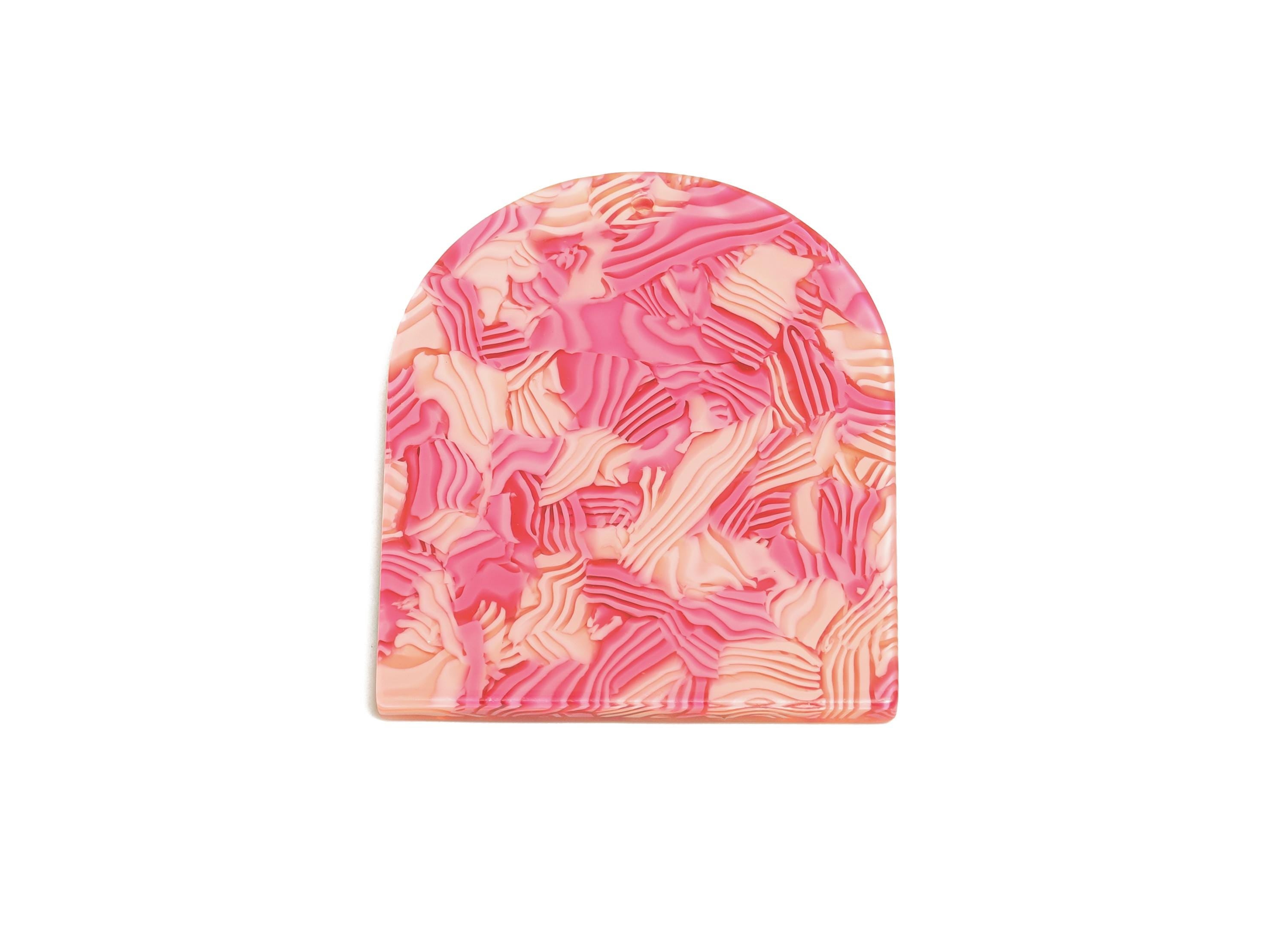 Semi Circular Top Charm - PVC Pink Marbled Geometric Charm - Modern Jewelry - Handmade Accessory - DIY Accessories - 36x30x2mm - AC2638-A820 - DOMEDBAZAAR