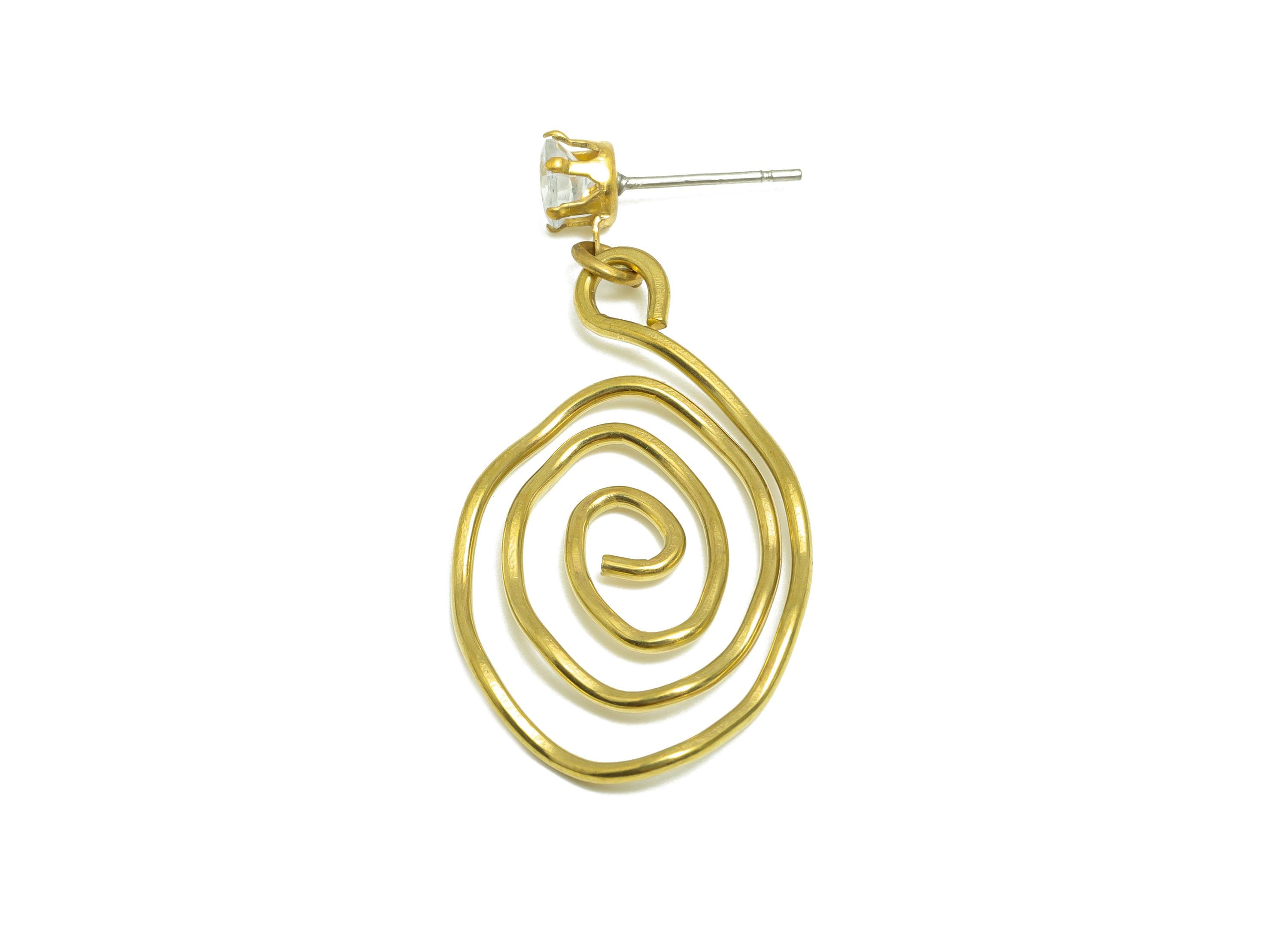 Brass Spiral Dangle Earring - Raw Brass Abstract Drop Earring Stud - Elegant Zircon Classic Jewelry - Gift For Woman - 33x9x2mm - PP10976 - DOMEDBAZAAR