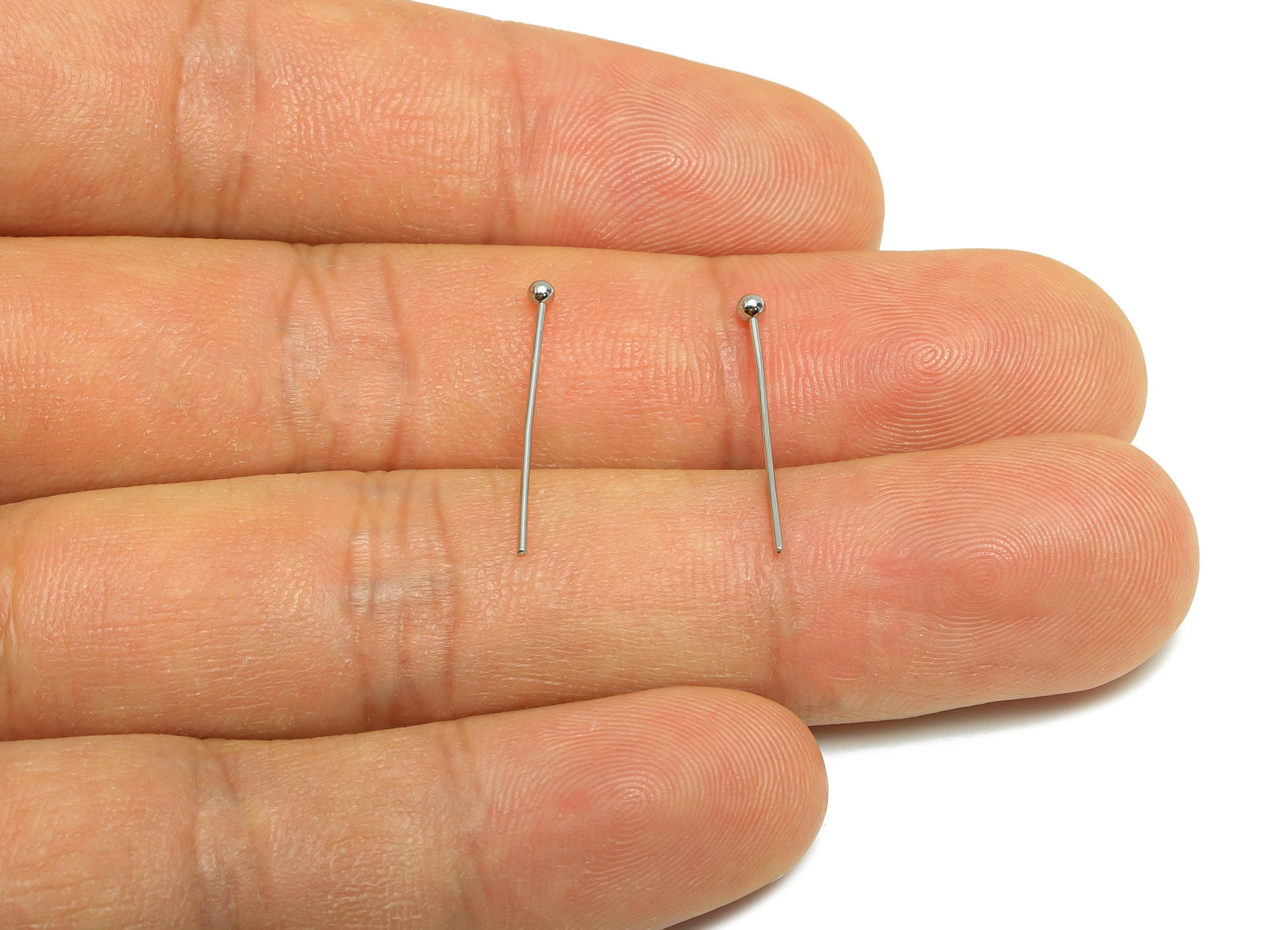 20mm Ball Head Pin Charm - Brass Essential Beading - Craft Supplies For Bead - Bead Stopper - 18k Real White Gold Plated - RGP10278