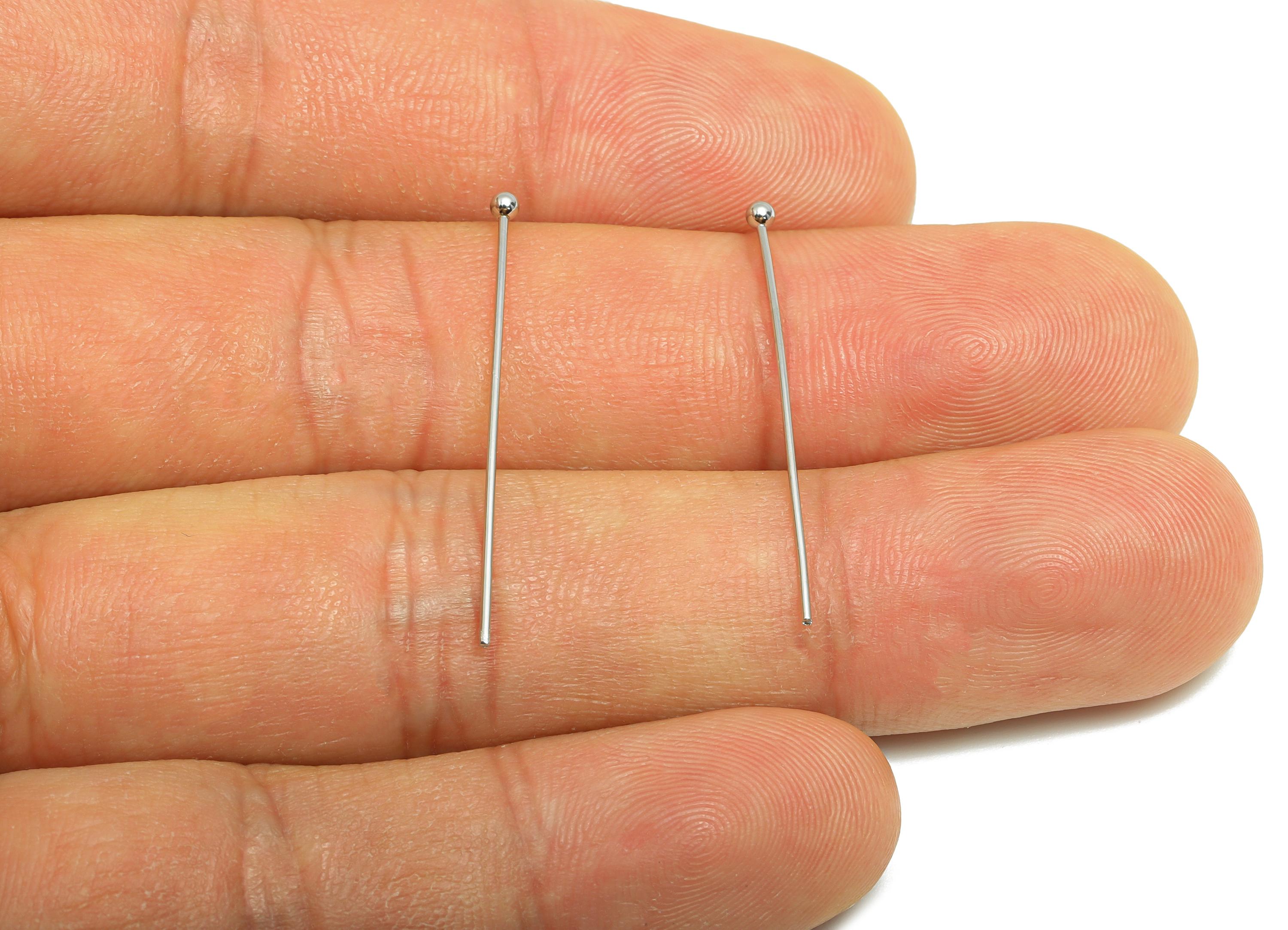 30mm Ball Head Pin Charm - Brass Essential Beading - Craft Supplies For Bead - Bead Stopper - 18k Real White Gold Plated - RGP10279 - DOMEDBAZAAR