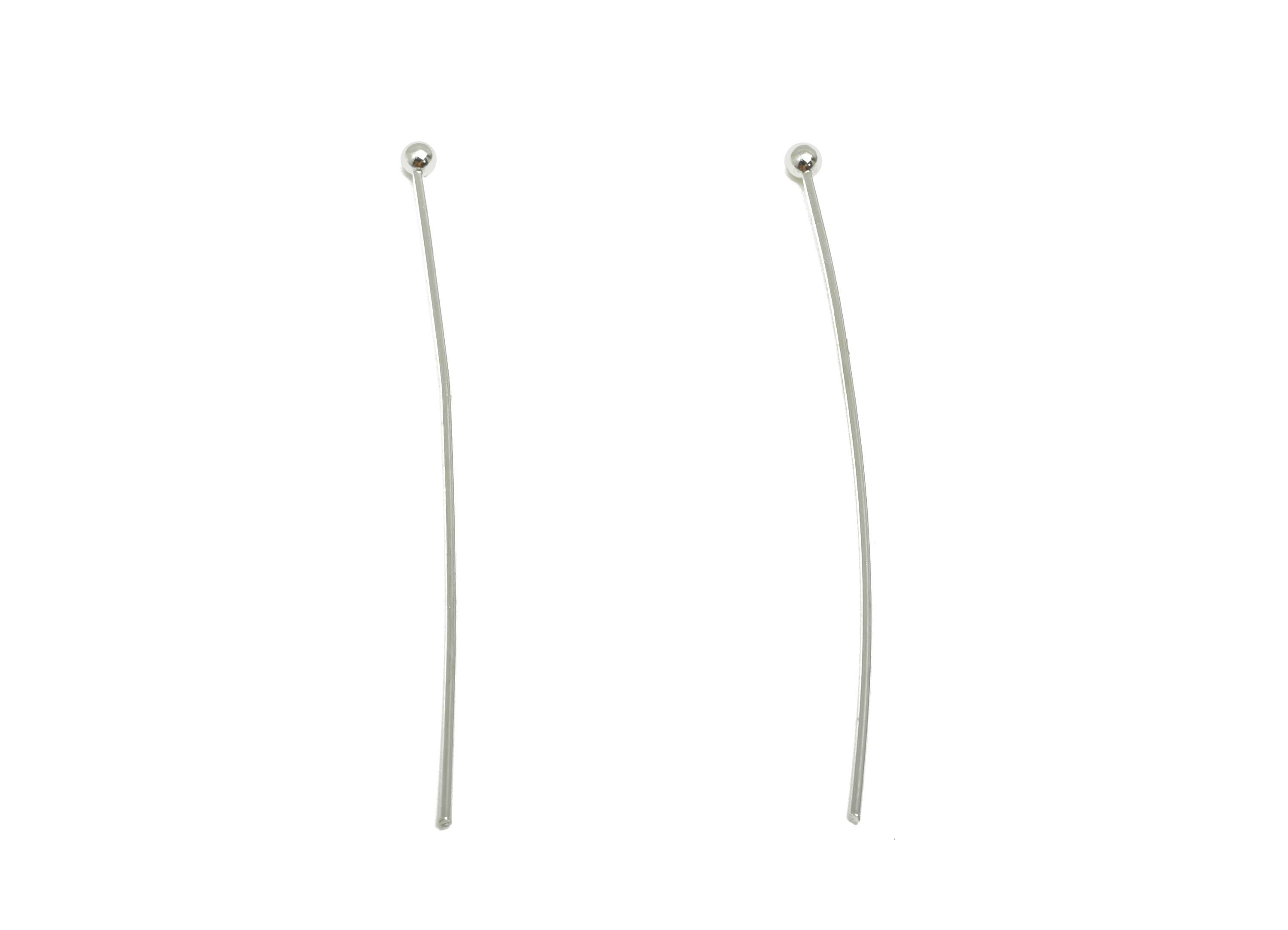 40mm Ball Head Pin Charm - Brass Essential Beading - Craft Supplies For Bead - Bead Stopper - 18k Real White Gold Plated - RGP10280 - DOMEDBAZAAR