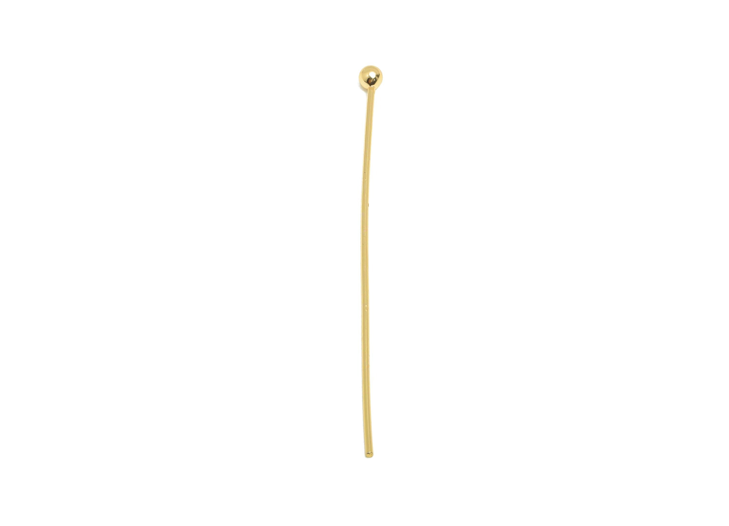 40mm Ball Head Pin Charm - Brass Essential Beading - Craft Supplies For Bead - Bead Stopper - 18k Real Gold Plated - RGP10284 - DOMEDBAZAAR