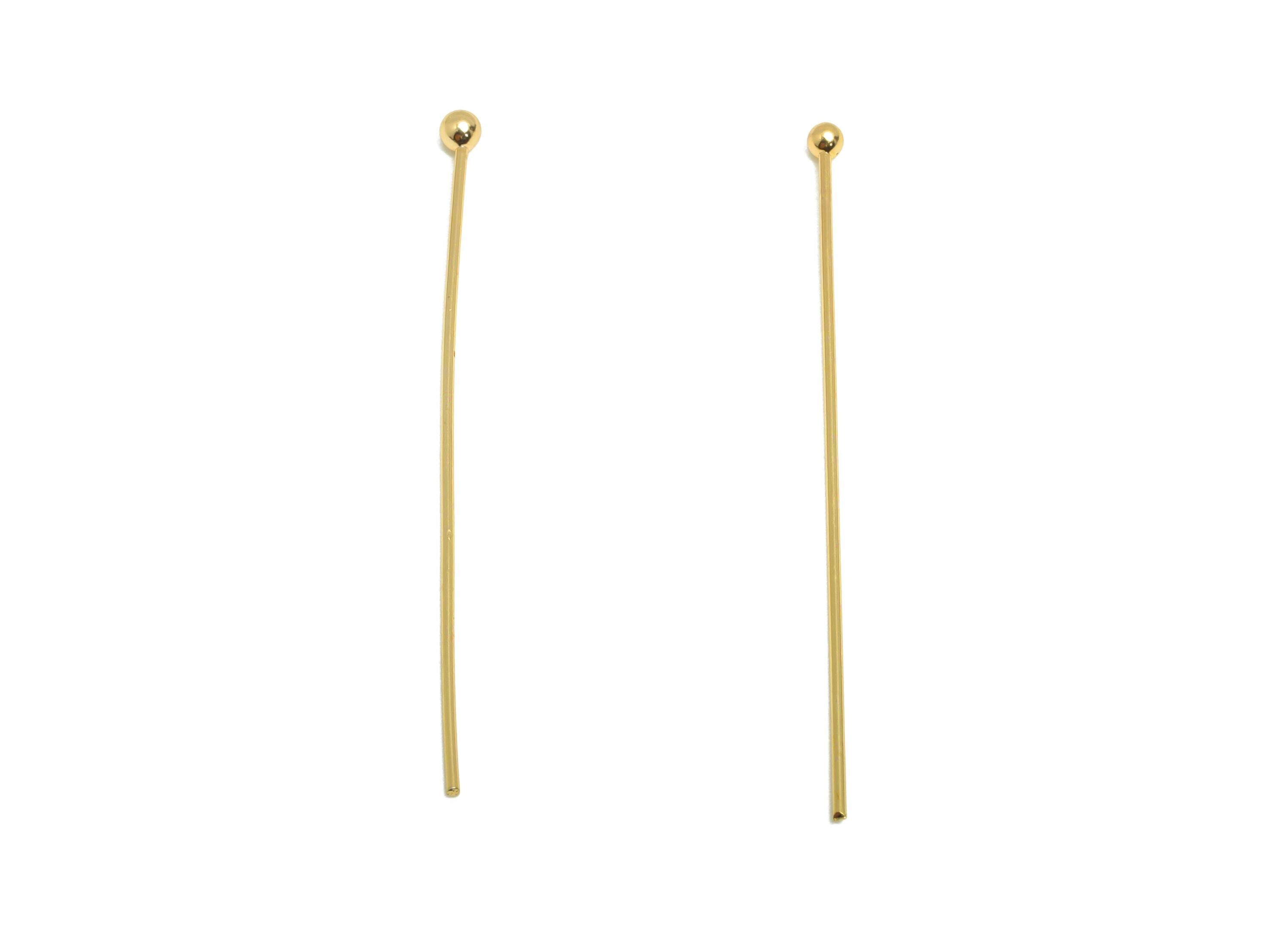 40mm Ball Head Pin Charm - Brass Essential Beading - Craft Supplies For Bead - Bead Stopper - 18k Real Gold Plated - RGP10284 - DOMEDBAZAAR