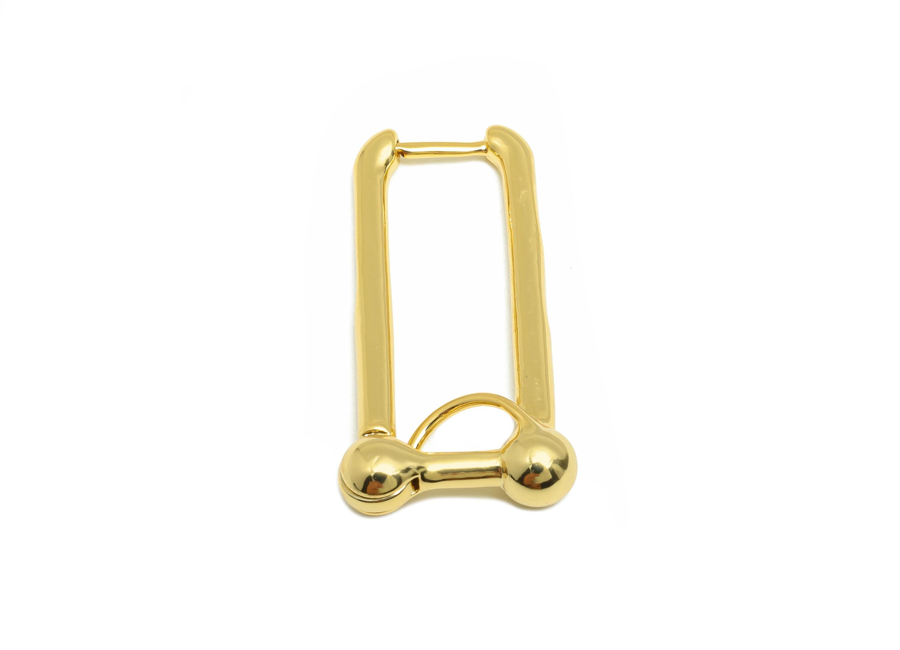 Brass Rectangle Hoop Earring - Gold Huggie Earring for Women - Thick Daily Wear Earring - 18K Real Gold Plating -29.67x15.34x4.98mm -RGP9127 - DOMEDBAZAAR