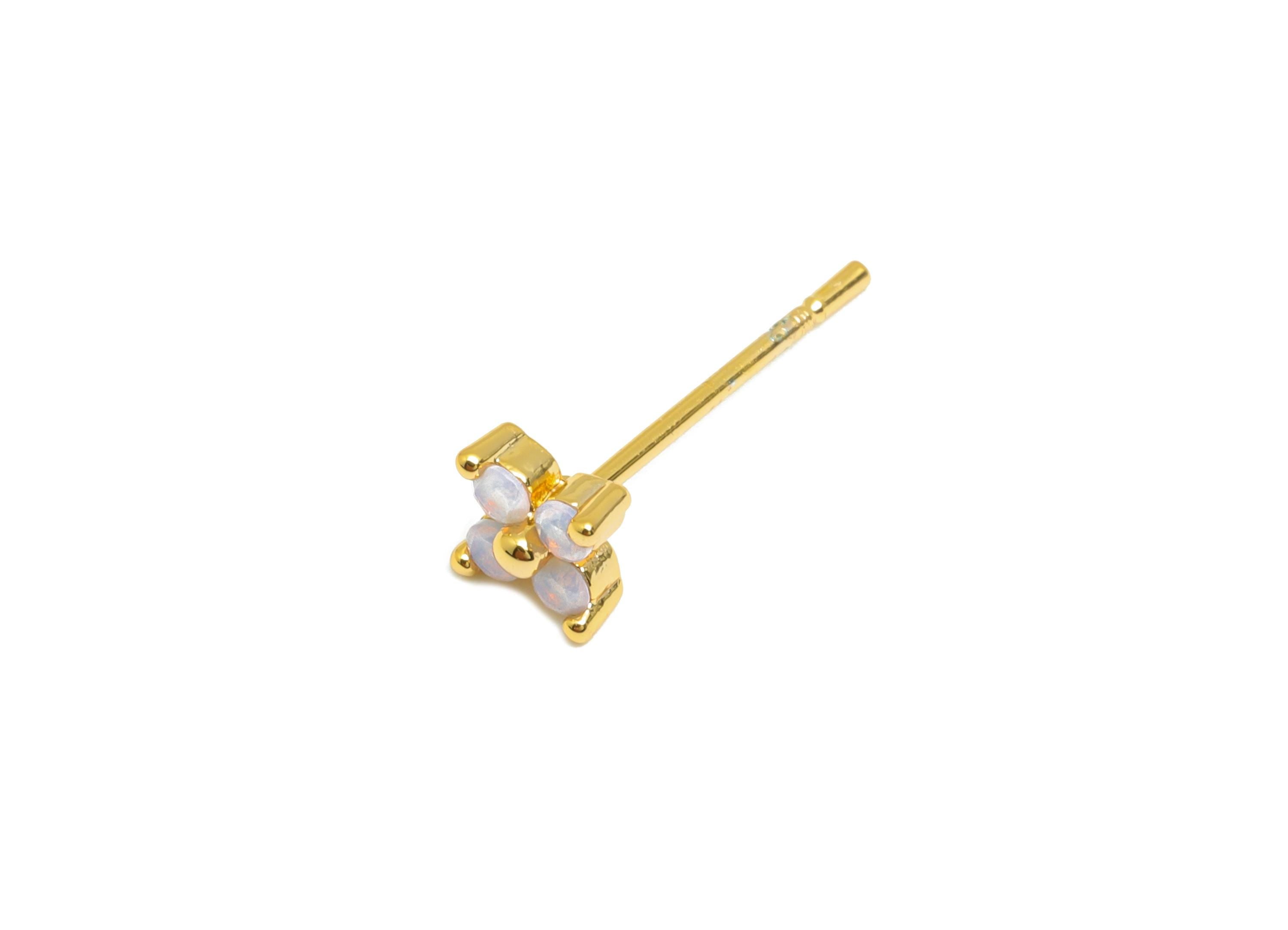 Brass Dainty  Earring Stud - Brass Elegant Flower Earring Stud - Opalite Natural Stone Classic Jewelry - Gold Jewelry - 4.5x4x2mm - RGP10315