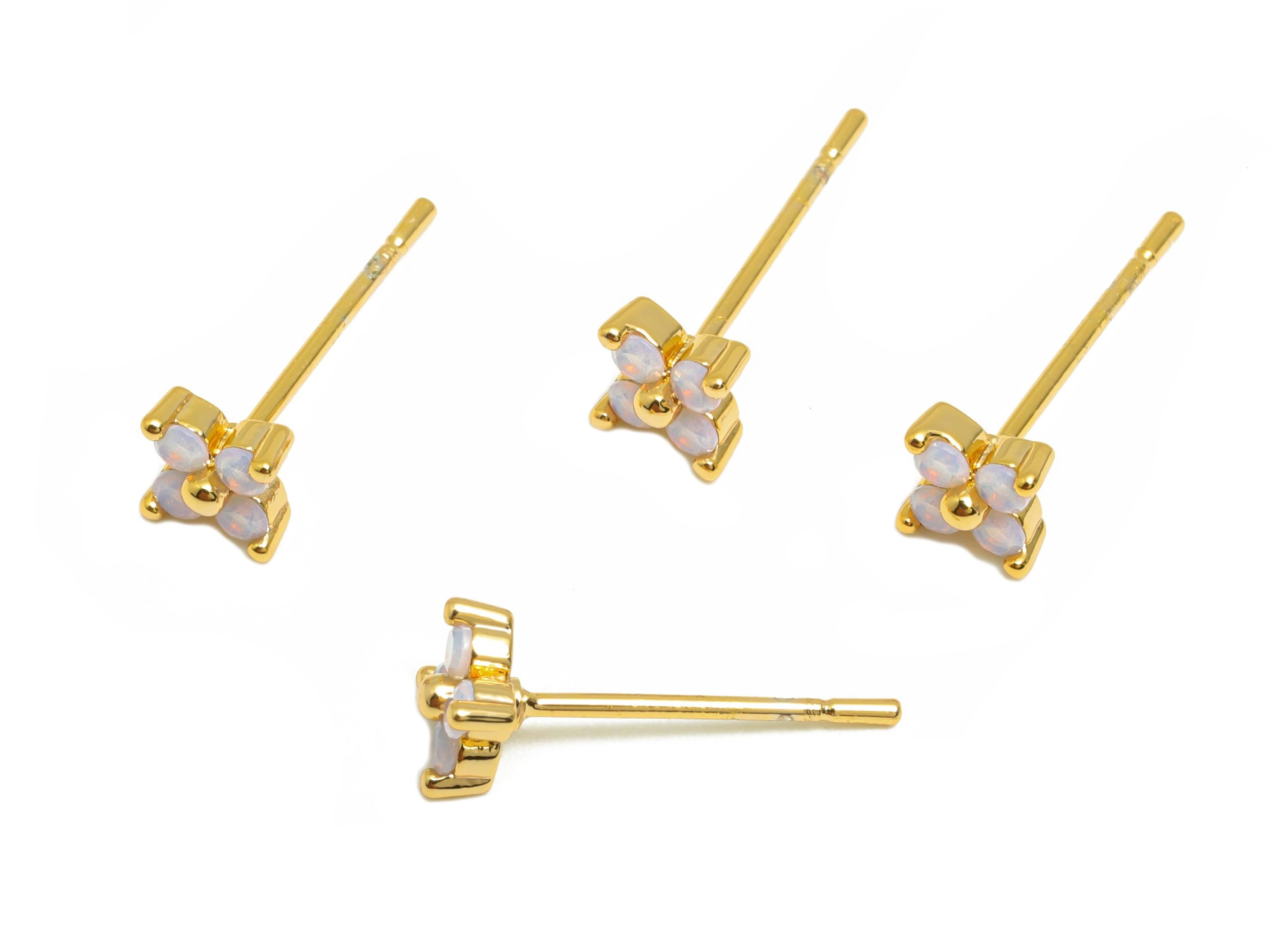Brass Dainty  Earring Stud - Brass Elegant Flower Earring Stud - Opalite Natural Stone Classic Jewelry - Gold Jewelry - 4.5x4x2mm - RGP10315
