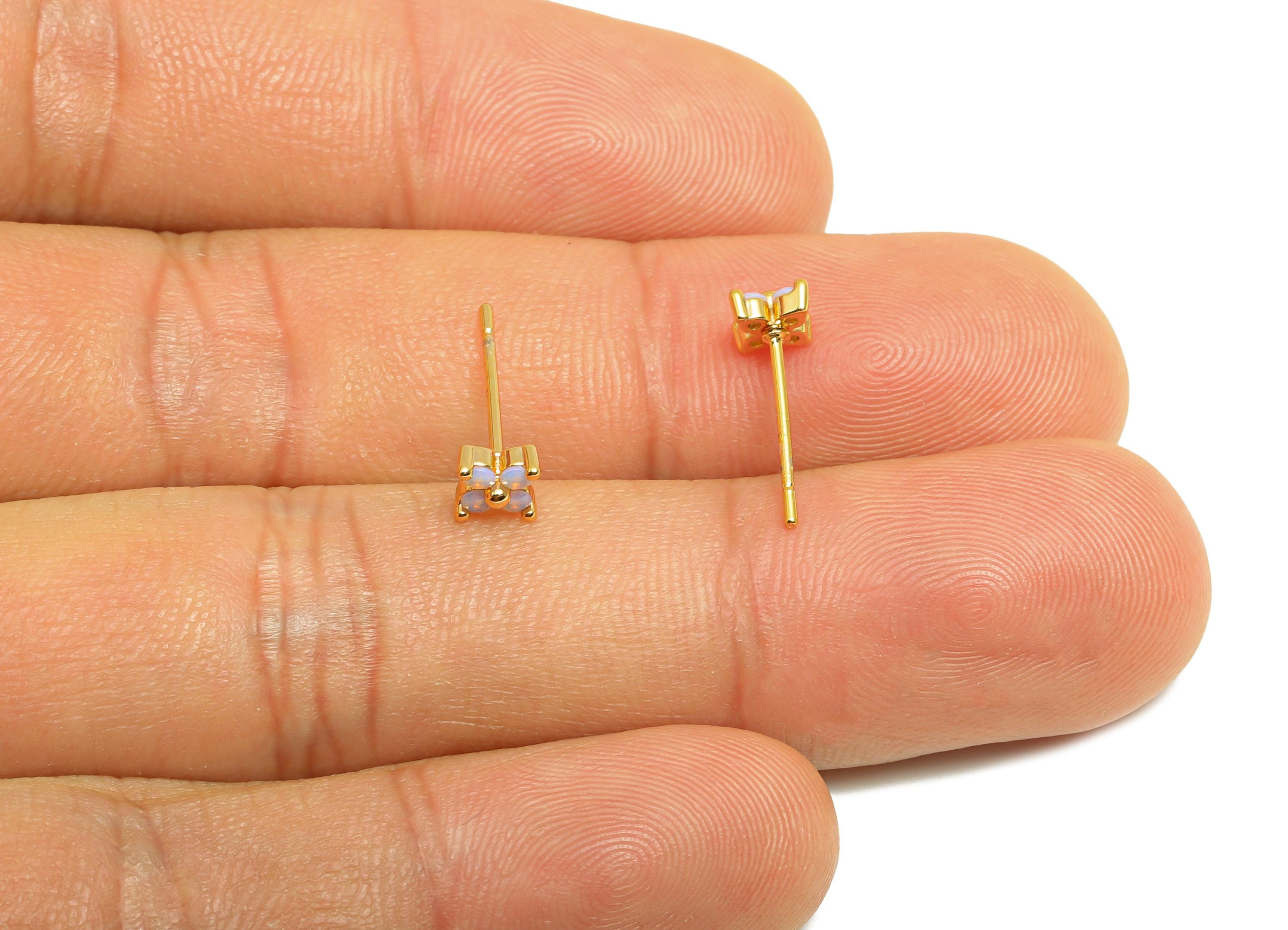 Brass Dainty  Earring Stud - Brass Elegant Flower Earring Stud - Opalite Natural Stone Classic Jewelry - Gold Jewelry - 4.5x4x2mm - RGP10315