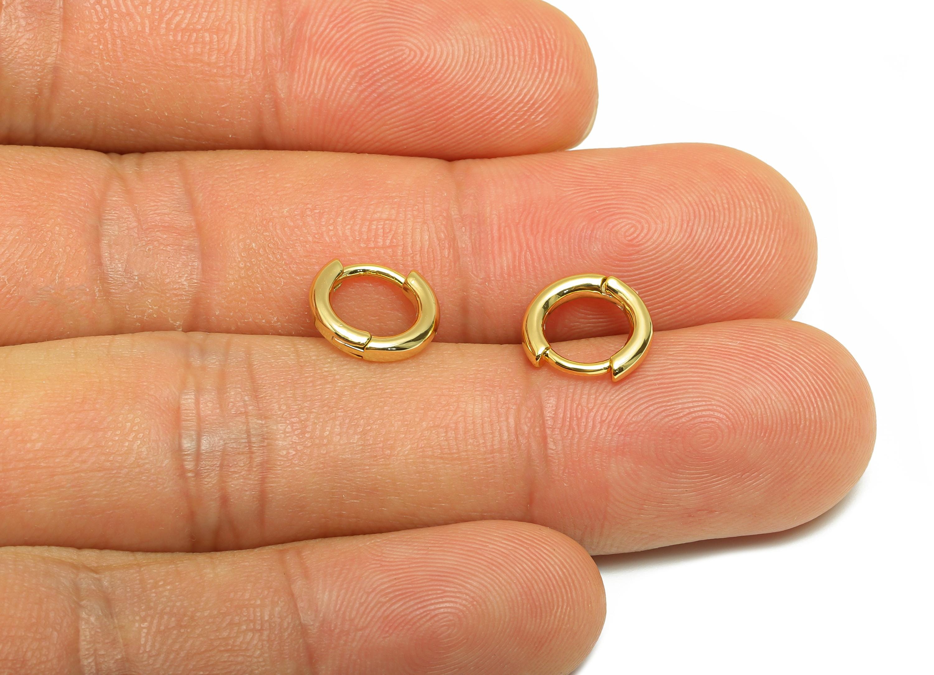 Brass Huggie Hoop Earring - Gold Tiny Earring for Girl&#39;s - Mini Circle Daily Wear Earring - 18K Real Gold Plating -9.67x9.67x1.85mm- RGP9128 - DOMEDBAZAAR