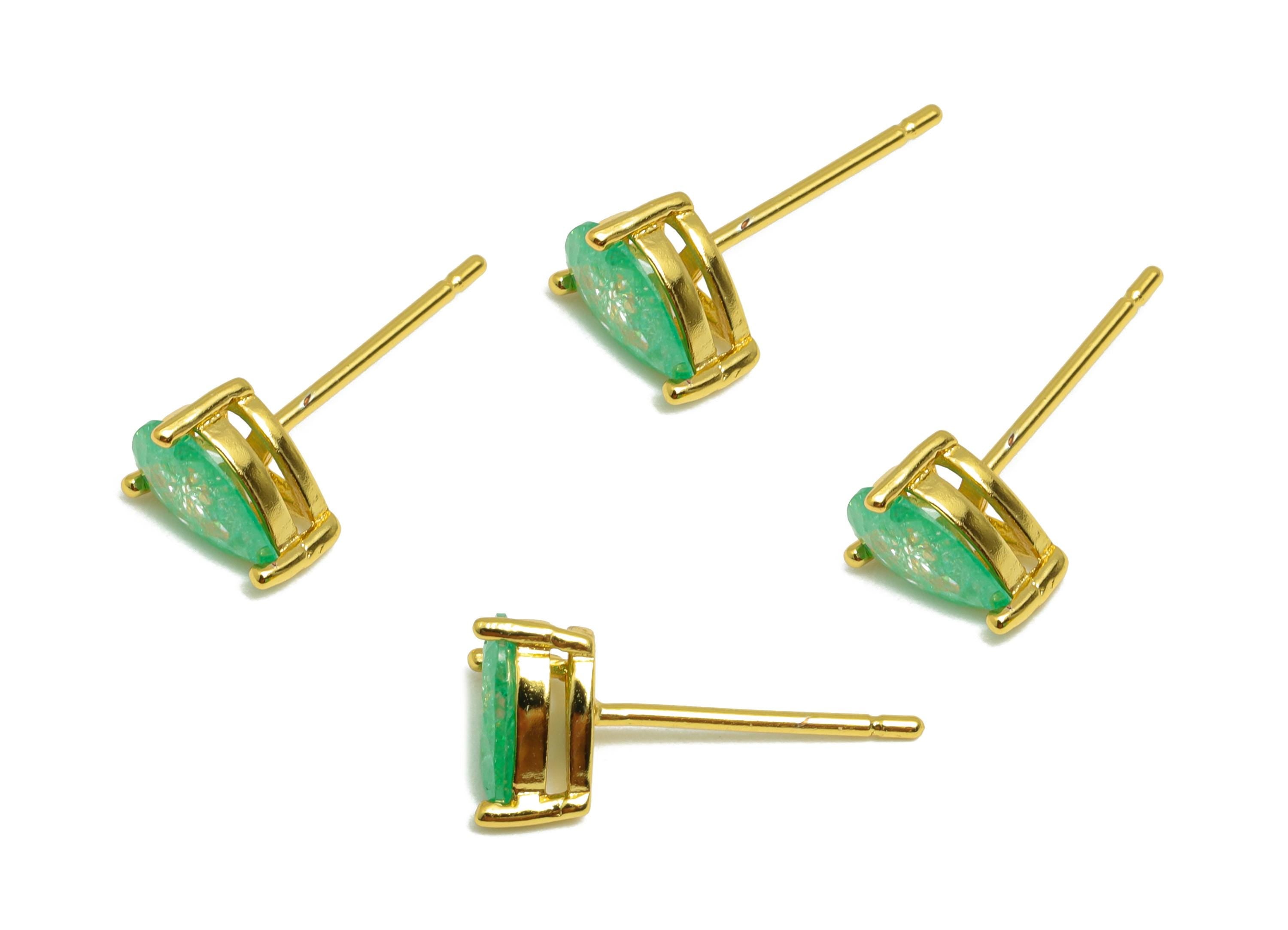 Brass Teardrop Earring - Brass  Zircon Earring Stud - Delicate Jewelry - Colorful Gemstone Stud - 18k Real Gold Plated - 7x5x4mm - RGP10317 - DOMEDBAZAAR