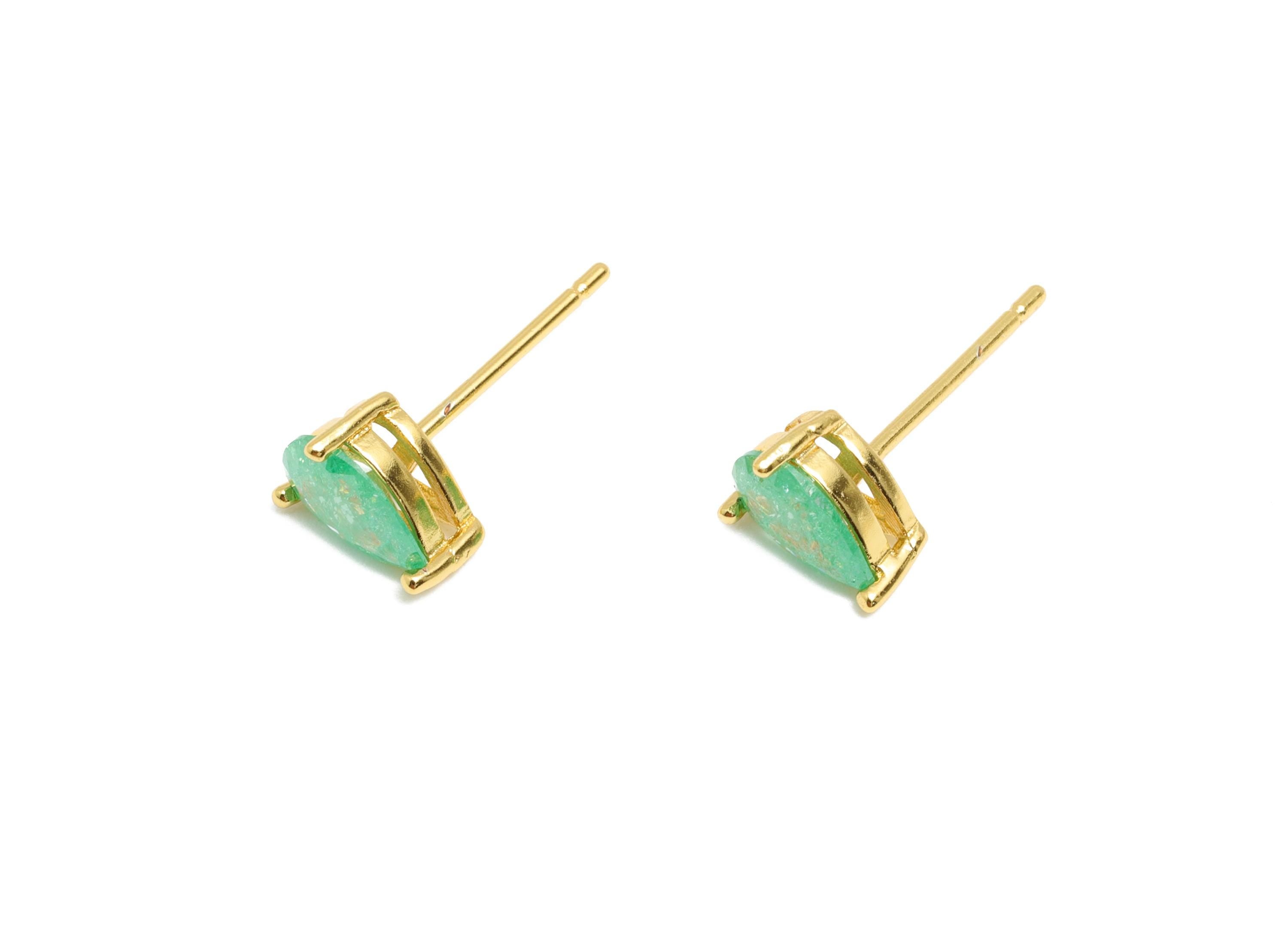 Brass Teardrop Earring - Brass  Zircon Earring Stud - Delicate Jewelry - Colorful Gemstone Stud - 18k Real Gold Plated - 7x5x4mm - RGP10317 - DOMEDBAZAAR