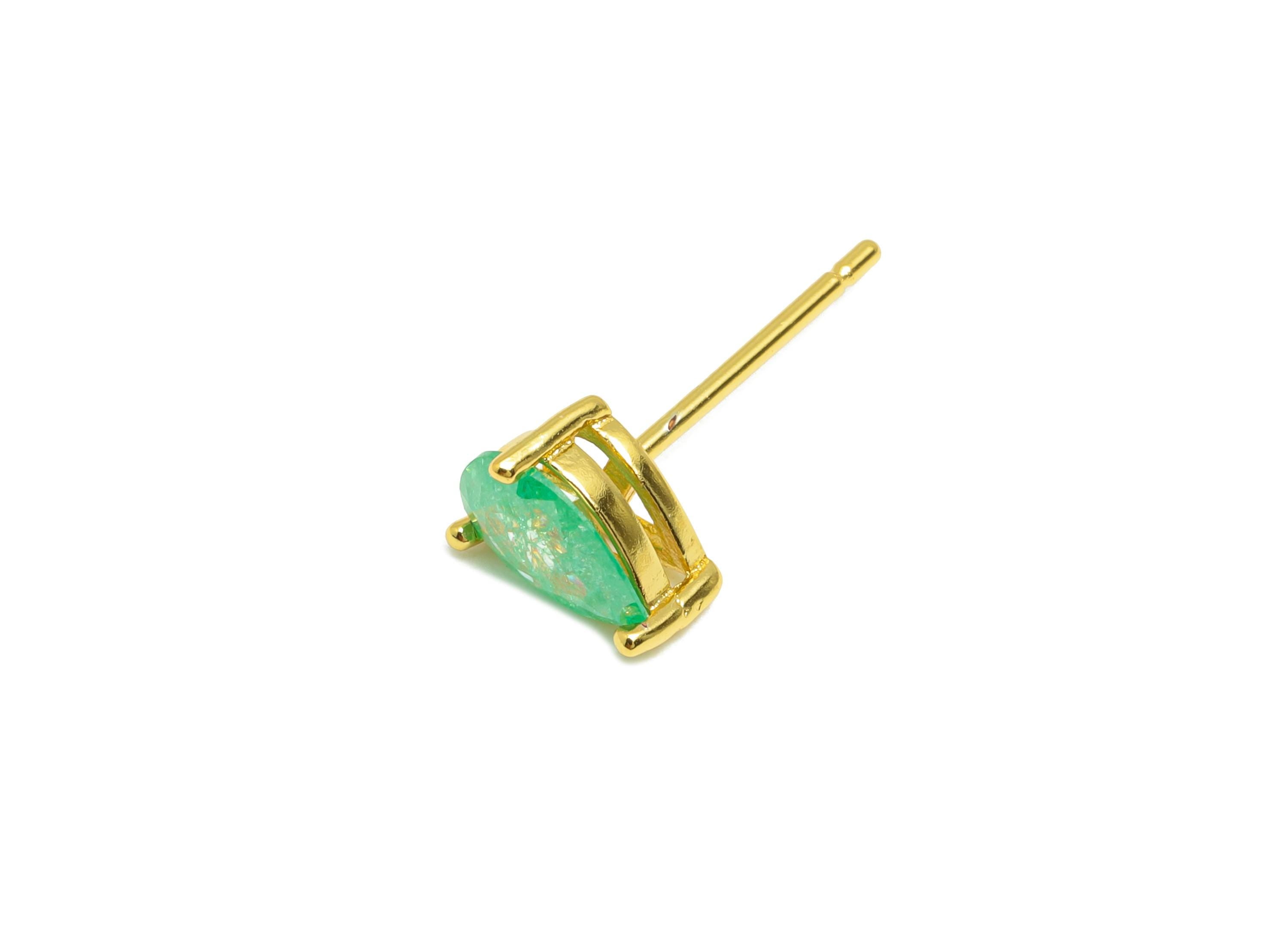 Brass Teardrop Earring - Brass  Zircon Earring Stud - Delicate Jewelry - Colorful Gemstone Stud - 18k Real Gold Plated - 7x5x4mm - RGP10317 - DOMEDBAZAAR