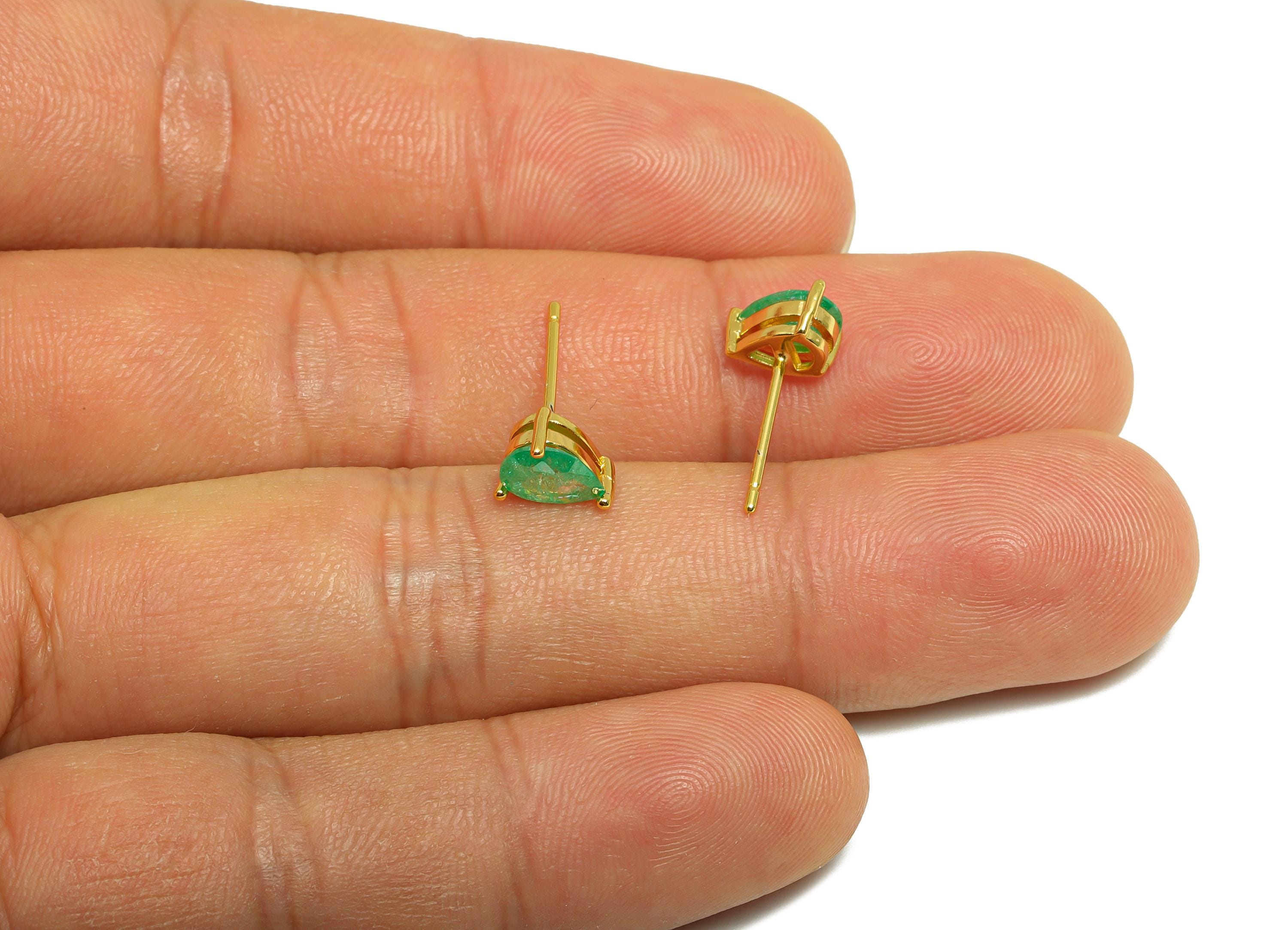 Brass Teardrop Earring - Brass  Zircon Earring Stud - Delicate Jewelry - Colorful Gemstone Stud - 18k Real Gold Plated - 7x5x4mm - RGP10317 - DOMEDBAZAAR