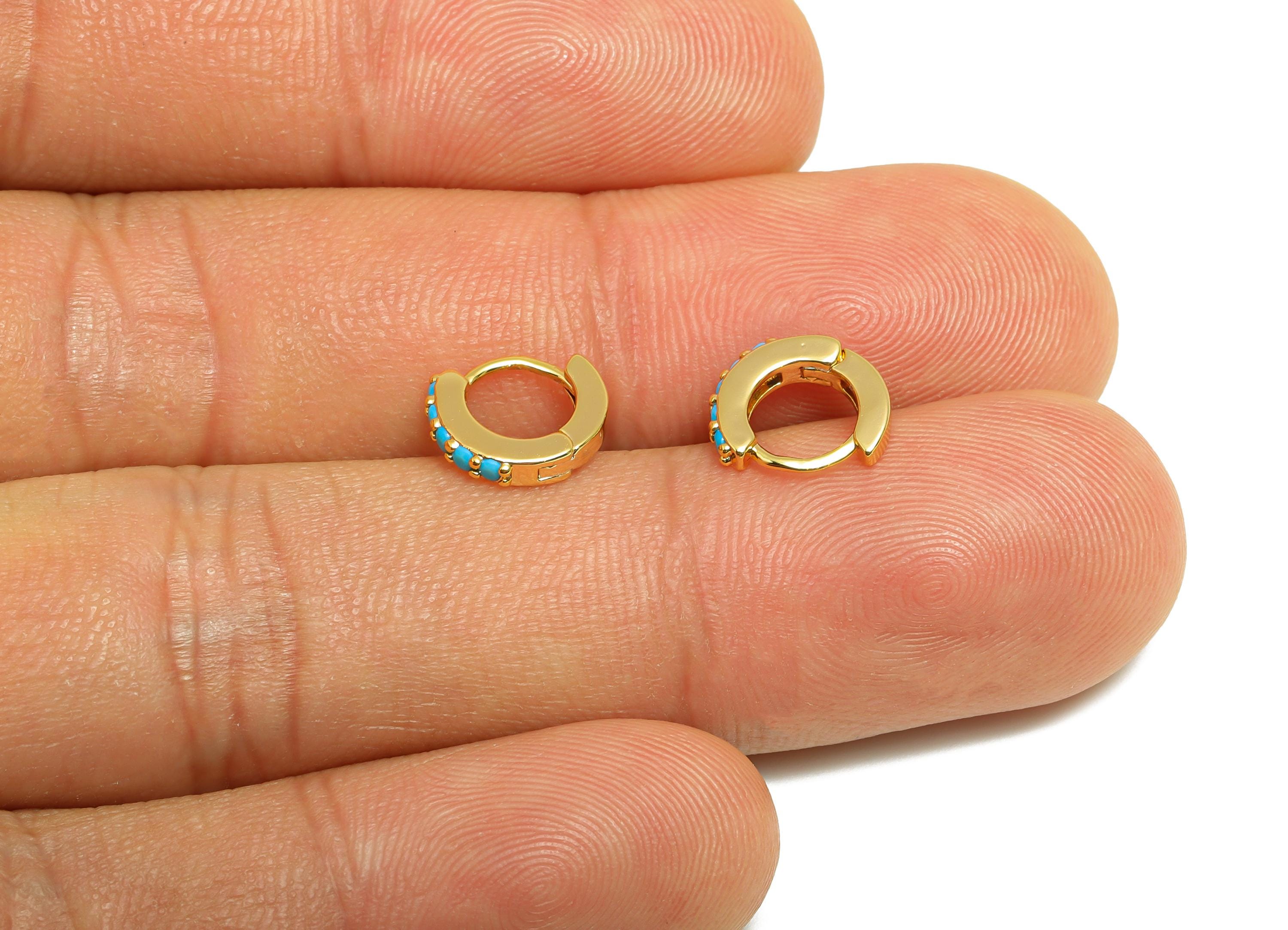 Gold Mini Hoop Earring - Brass Zircon Modern Huggie Hoop Earring - Classic Style Hoop Earring - 18k Real Gold Plated - 9.55x8x2mm - RGP10264 - DOMEDBAZAAR
