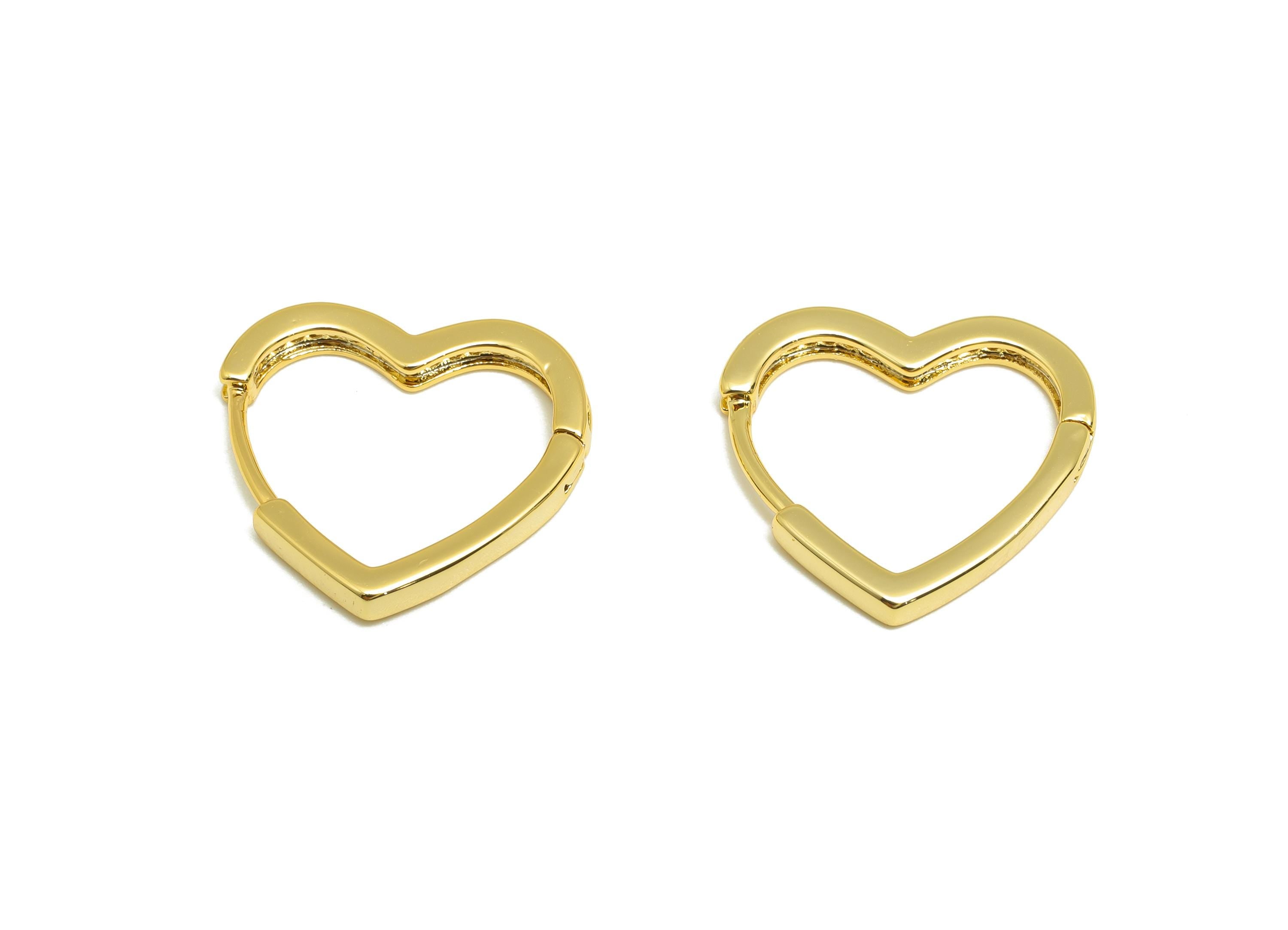 Brass Heart Hoop Ear - Gold Zircon Huggie Earring for Girl&#39;s - Valentine&#39;s Day Earring - 18K Real Gold Plated - 17.88x16.84x2.23mm - RGP9134 - DOMEDBAZAAR