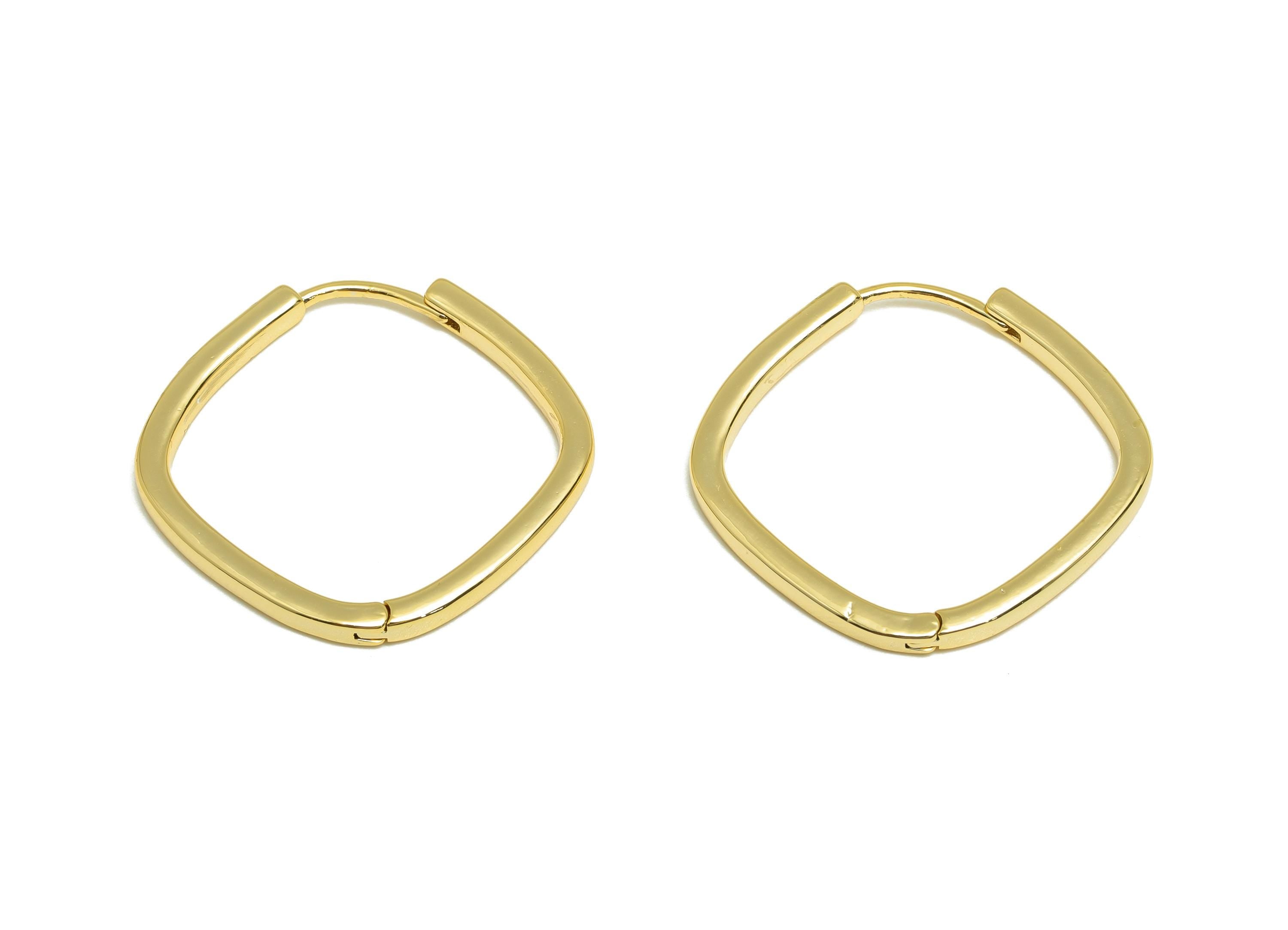 Brass Square Hoop Earring - Gold Huggie Earring for Girl - Minimalist Daily Wear Earring - 18K Real Gold Plated -23.07x22.35x2.04mm- RGP9138 - DOMEDBAZAAR
