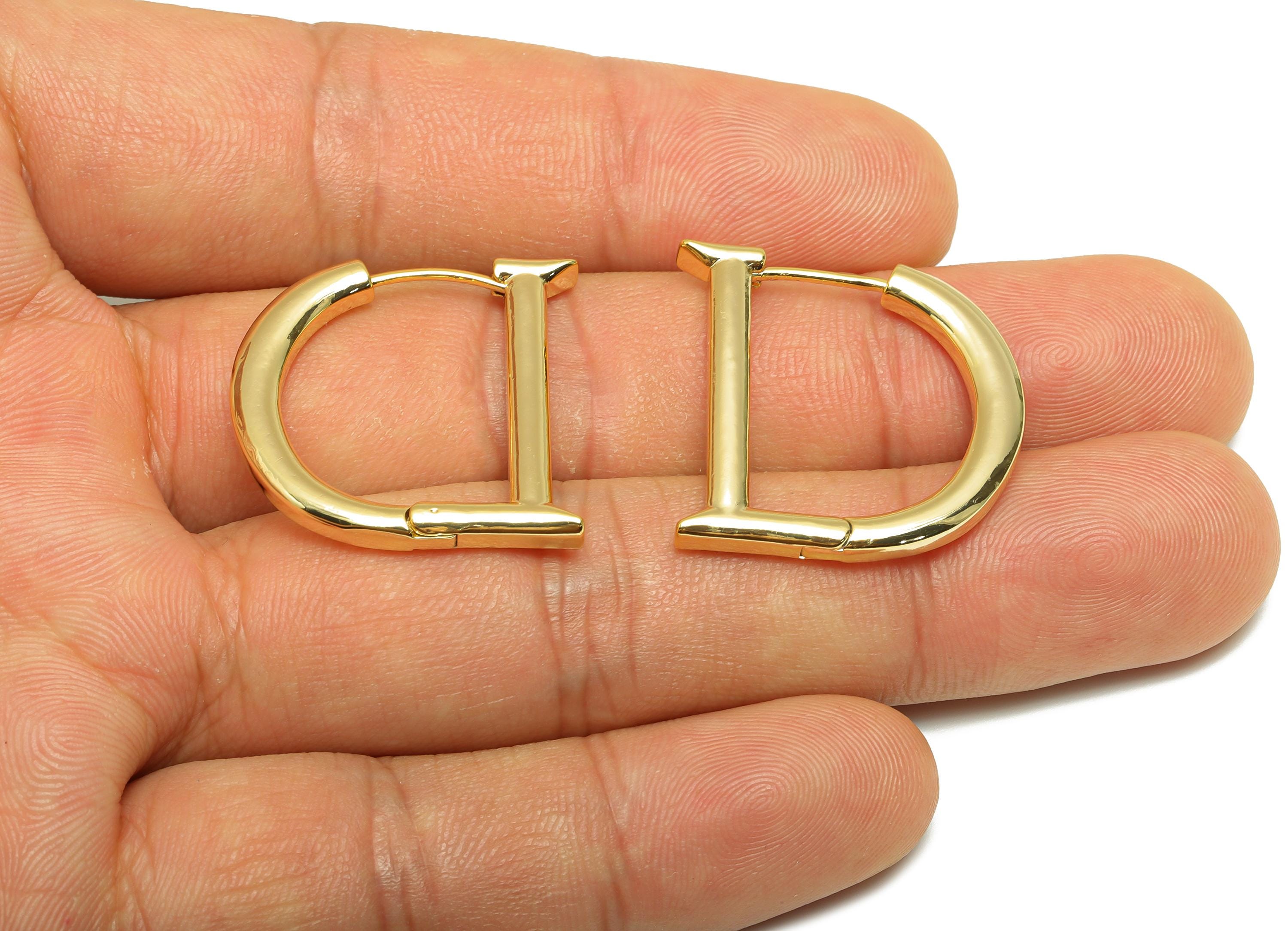 Brass D Hoop Earring - Gold Thick Huggie Earring for Girl - Minimalist Daily Wear Earring - 18K Real Gold Plating -25x23.57x3.09mm - RGP9139 - DOMEDBAZAAR