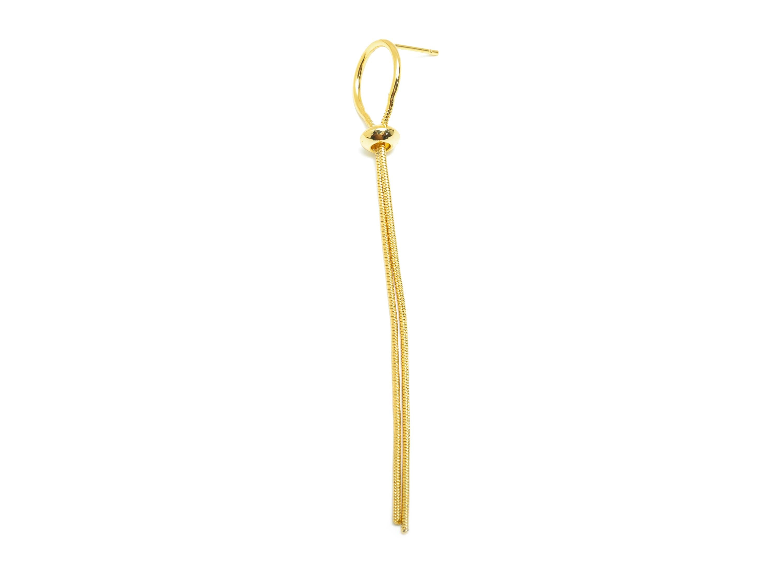 Brass Chain Tassel Earring - Gold Tassel Dangle Ear Post for Girl - Daily Wear Earring - 18K Real Gold Plating- 79.85x12.04x1.08mm - RGP9142 - DOMEDBAZAAR