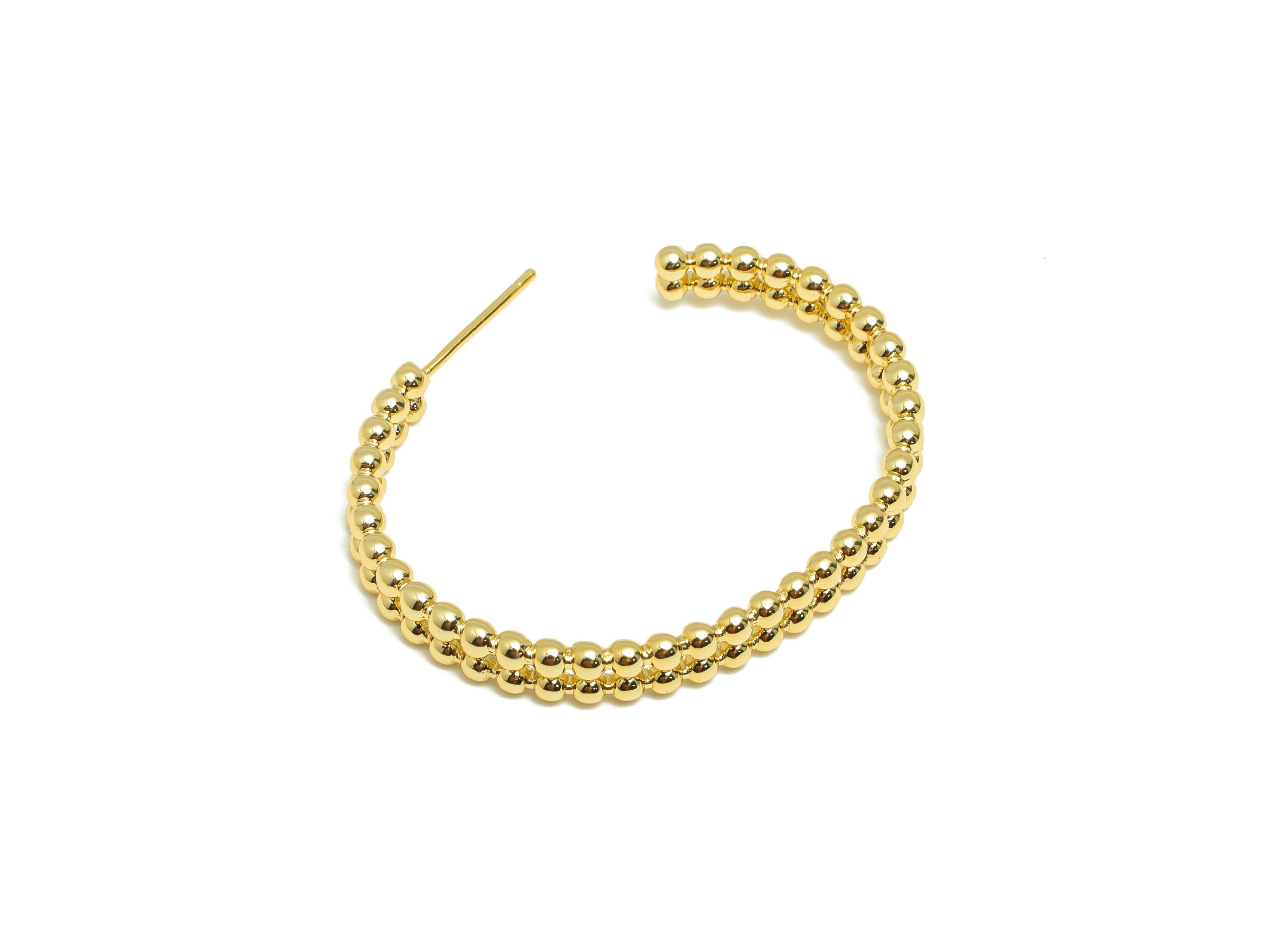 Brass Ball C Hoop Earring - Gold Beads Earring Stud for Woman&#39;s - Open Oval Earring Post - 18K Real Gold Plated -32.92x28.92x2.28mm- RGP9146 - DOMEDBAZAAR