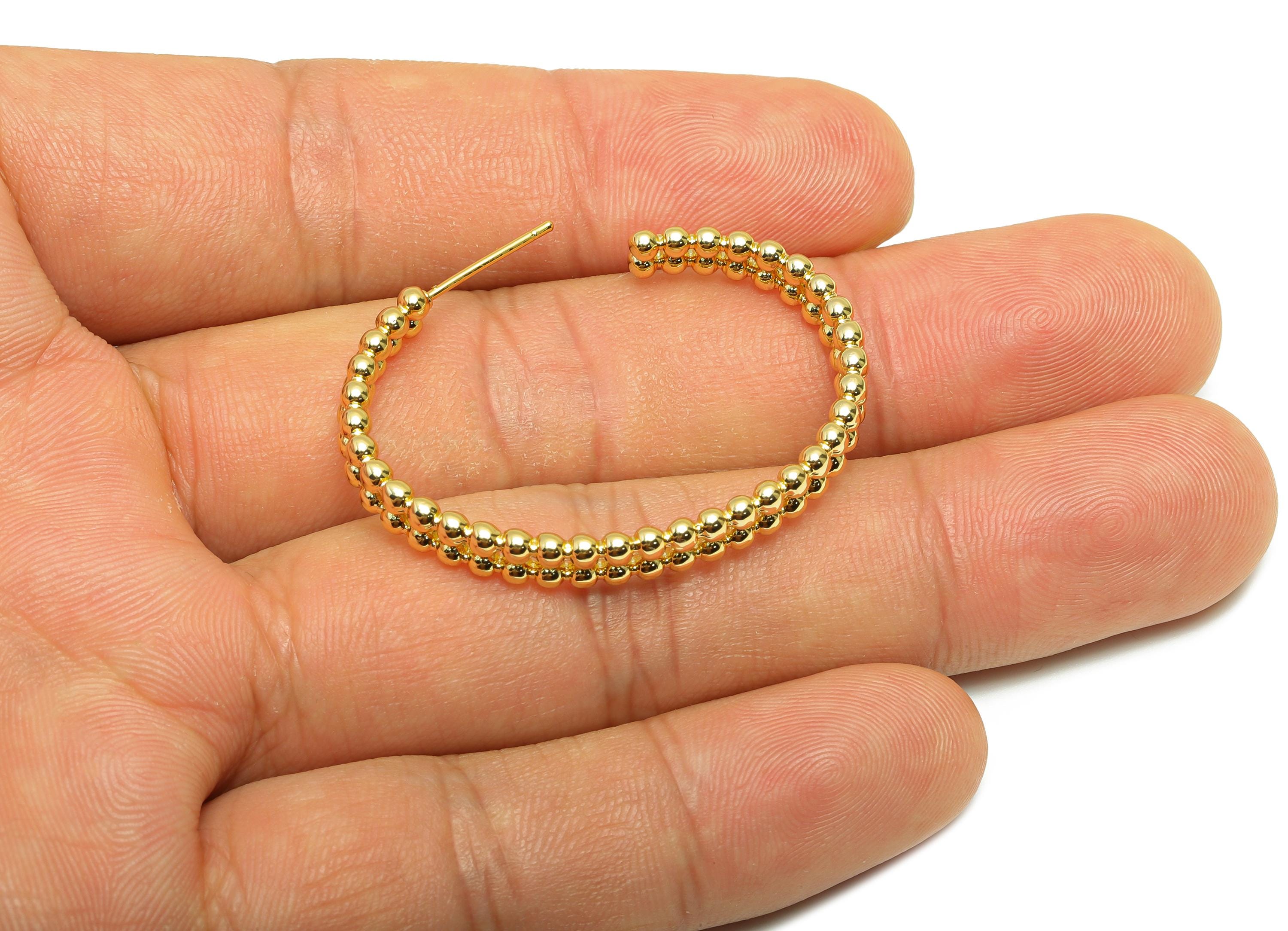 Brass Ball C Hoop Earring - Gold Beads Earring Stud for Woman&#39;s - Open Oval Earring Post - 18K Real Gold Plated -32.92x28.92x2.28mm- RGP9146 - DOMEDBAZAAR