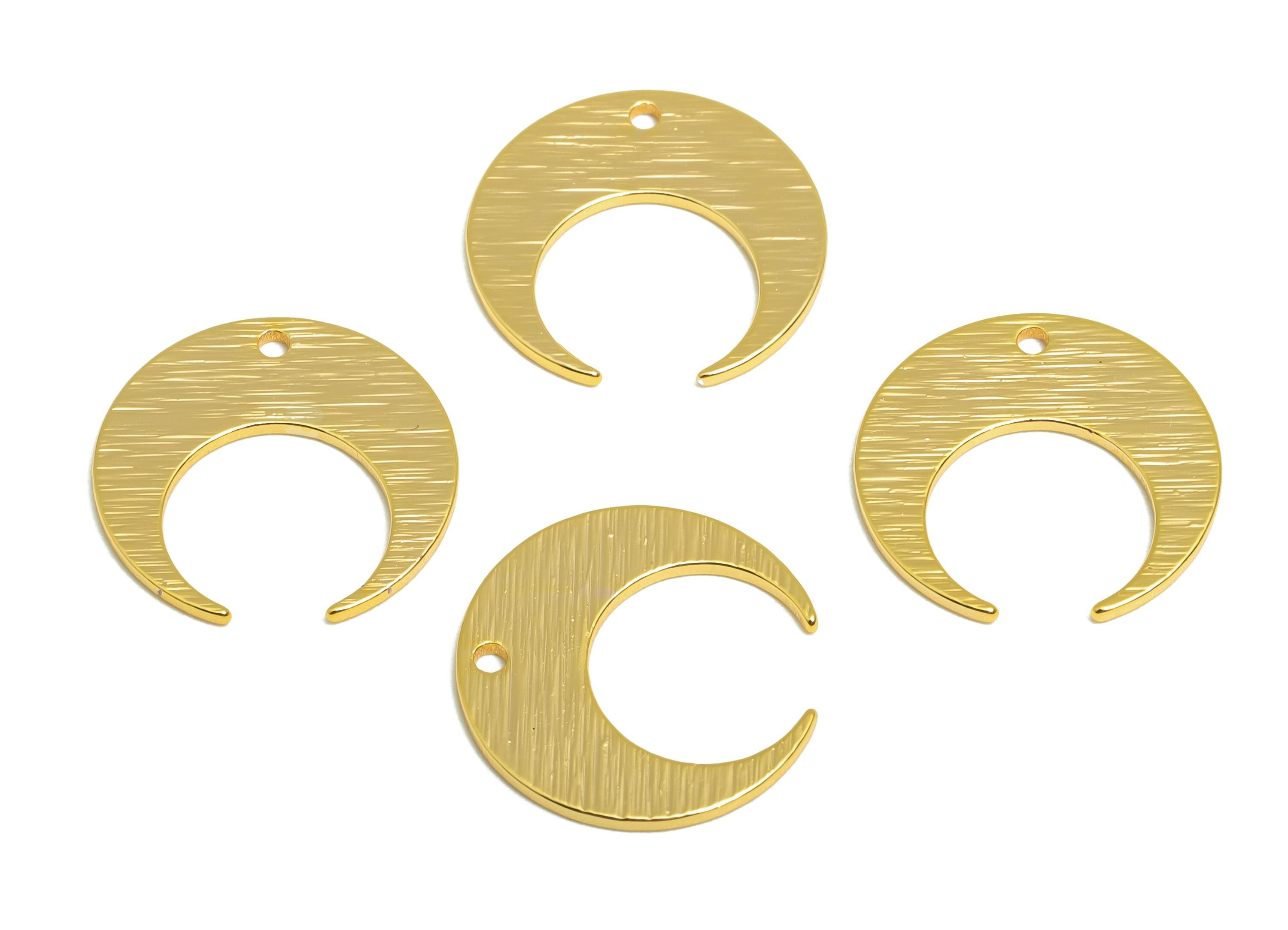 Textured Crescent Moon Pendant - Brass Celestial Jewelry - Craft Supplies - Textured Crescent - 18k Real Gold Plated - 14x13x1mm - RGP10306 - DOMEDBAZAAR