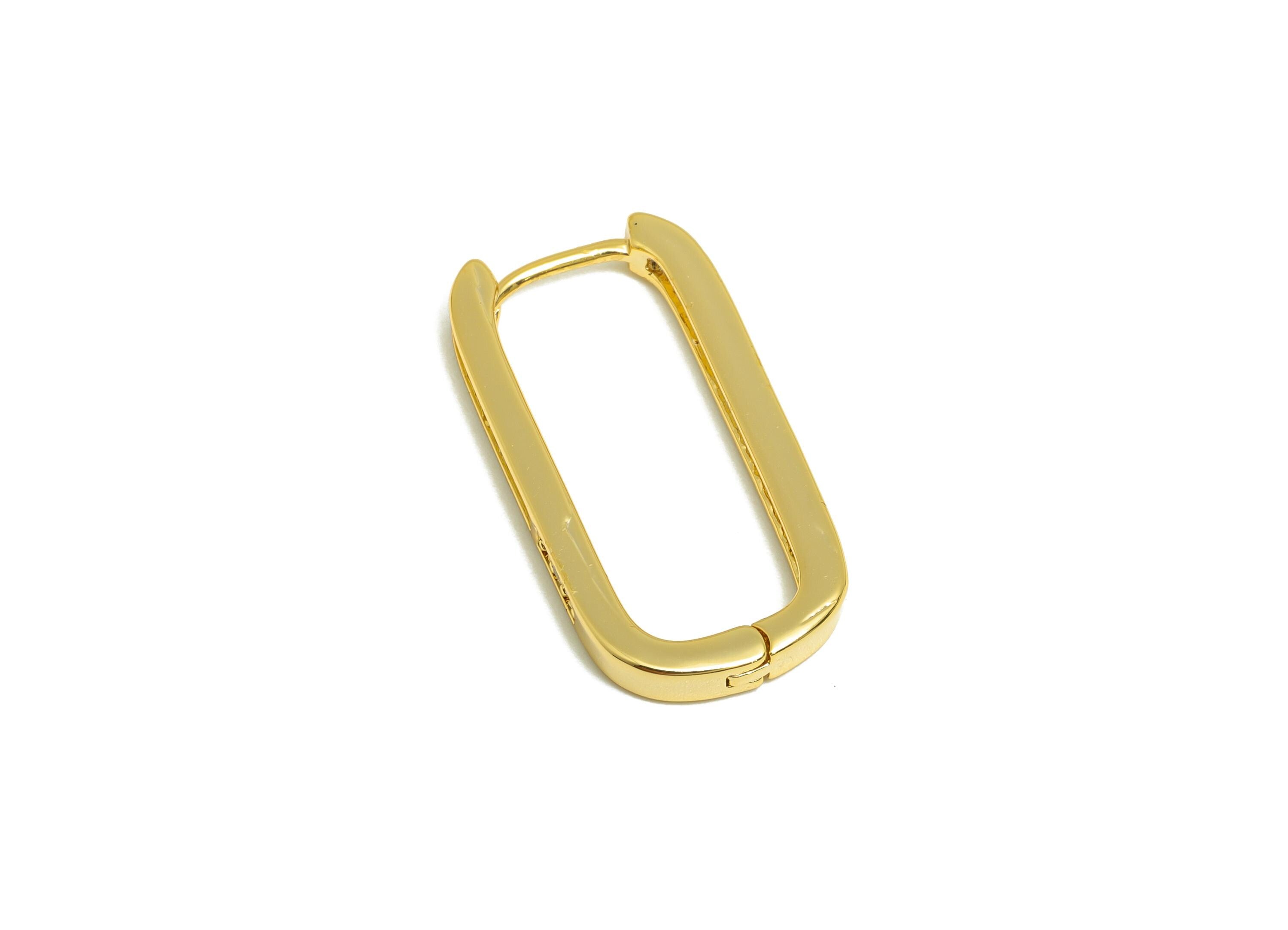 Brass Rectangle Hoop Earring - Zircon Huggie Earring for Women - Gold Daily Wear Earring - 18K Real Gold Plating -24.98x12.6x2.53mm -RGP9152 - DOMEDBAZAAR