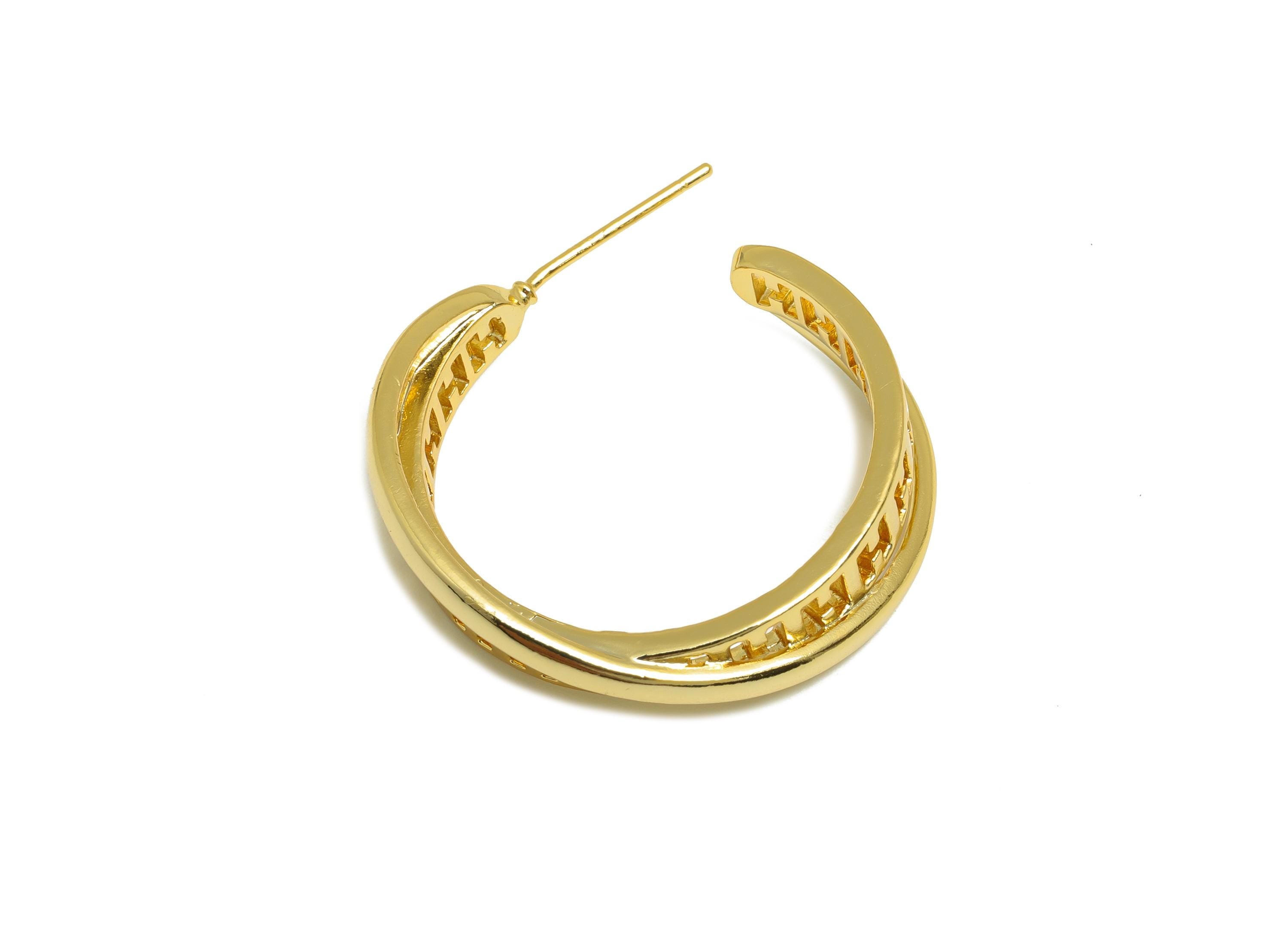 Brass C Hoop Earring - Gold Textured Earring Stud - Hollow Daily Wear Earring Post - 18K Real Gold Plating - 25.94x25.02x3.06mm - RGP9154 - DOMEDBAZAAR