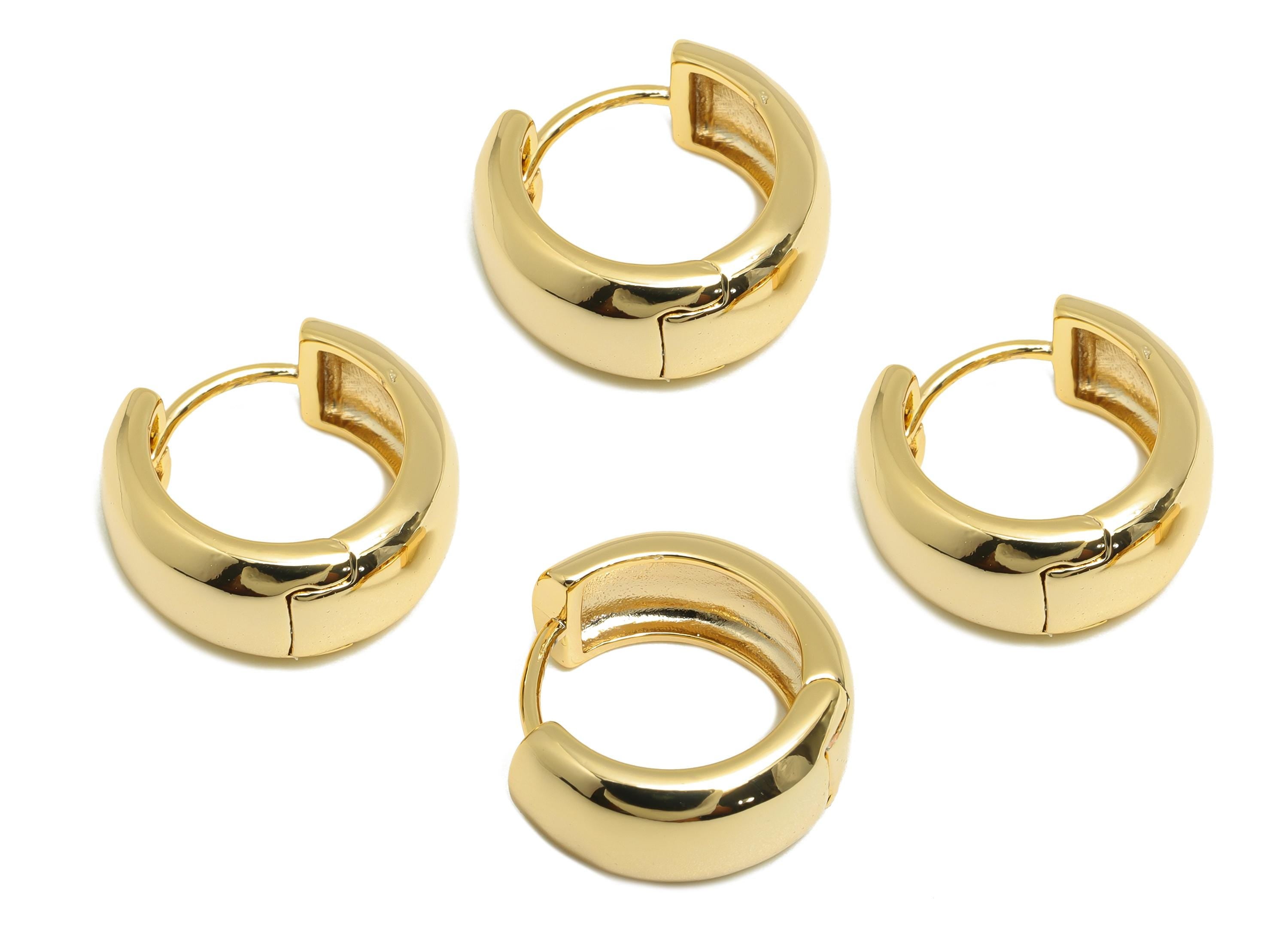 Brass Thick Hoop Earring - Gold Circle Huggie Earring - Minimalist Daily Wear Earring - 18K Real Gold Plating - 15.93x6.57x1.3mm - RGP9155 - DOMEDBAZAAR