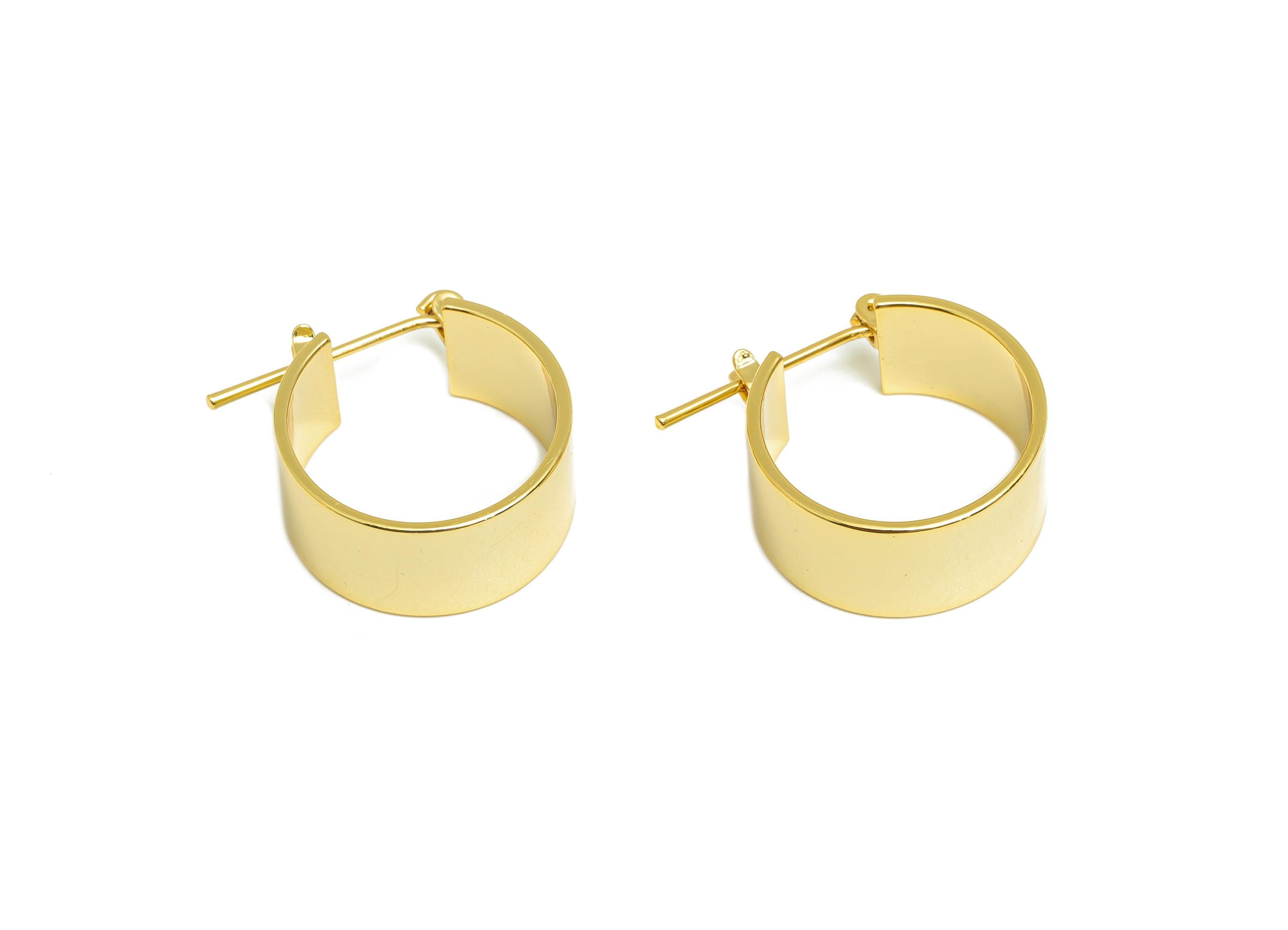 Brass Hinged Back Earring - Gold Thick Round Huggie Earring - Minimalist Daily Wear Ear - 18K Real Gold Plated - 18.56x16.23x0.78mm- RGP9157 - DOMEDBAZAAR