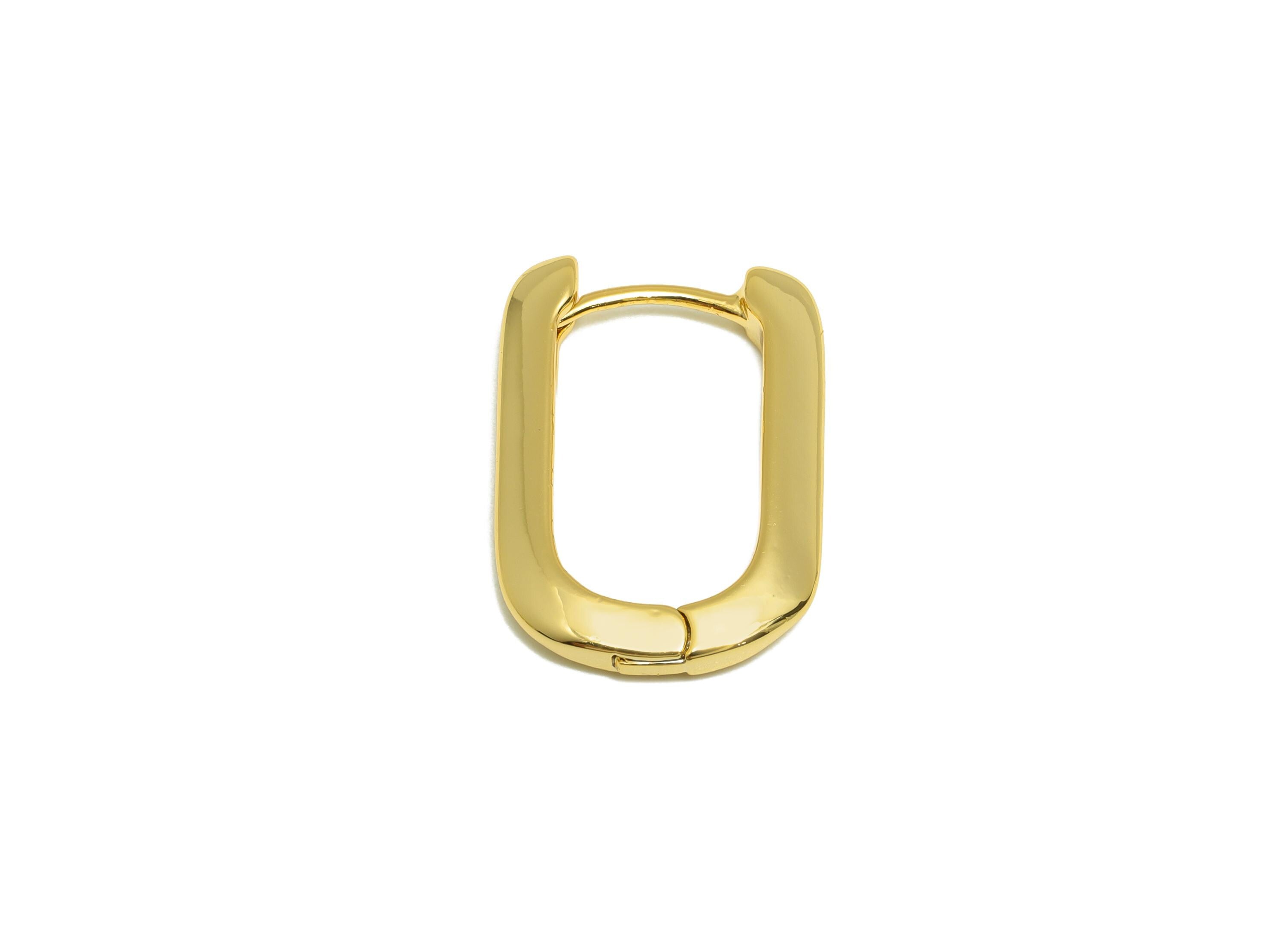 Brass Rectangle Oval Earring - Gold U Huggie Earring for Girl - Daily Wear Hoop Earring - 18K Real Gold Plated - 19.95x13.73x2.48mm -RGP9160 - DOMEDBAZAAR