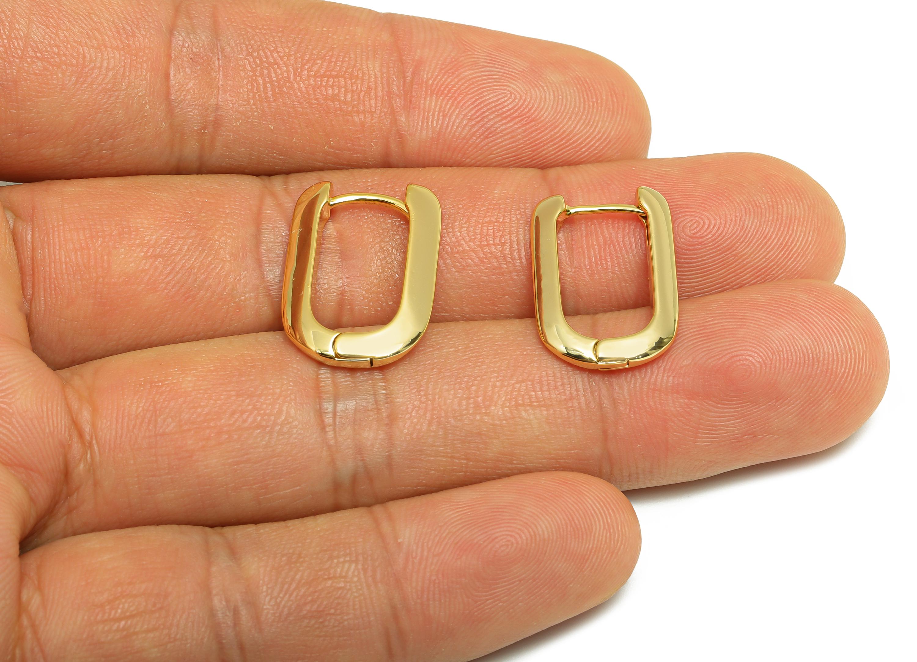 Brass Rectangle Oval Earring - Gold U Huggie Earring for Girl - Daily Wear Hoop Earring - 18K Real Gold Plated - 19.95x13.73x2.48mm -RGP9160 - DOMEDBAZAAR