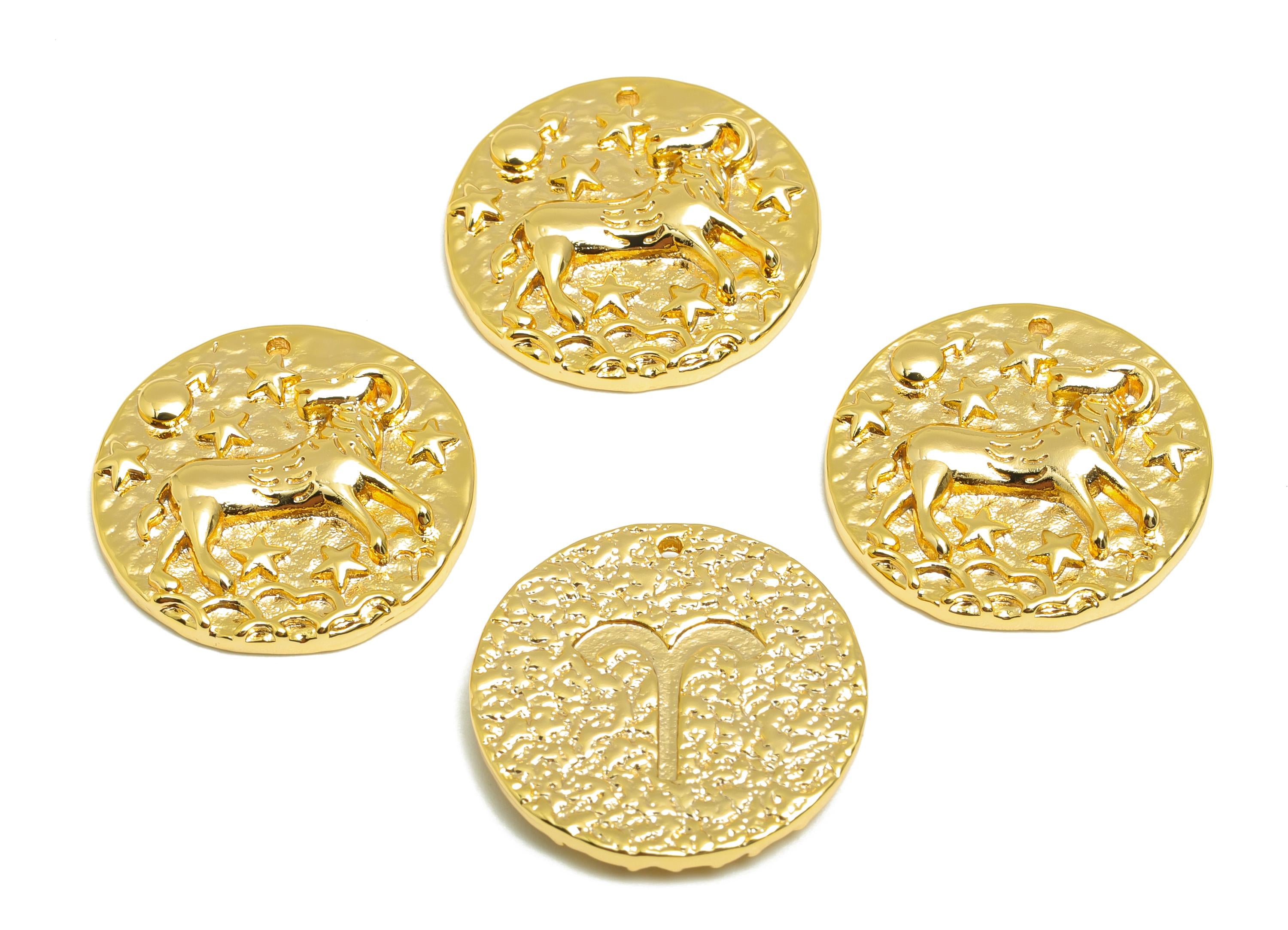 Aries Round Earring Charm - Brass Zodiac Pendant - Brass Horoscopes Scorpio Necklace- 18K Real Gold Plated - 19.4x19.4x2.76mm - RGP4783M - DOMEDBAZAAR
